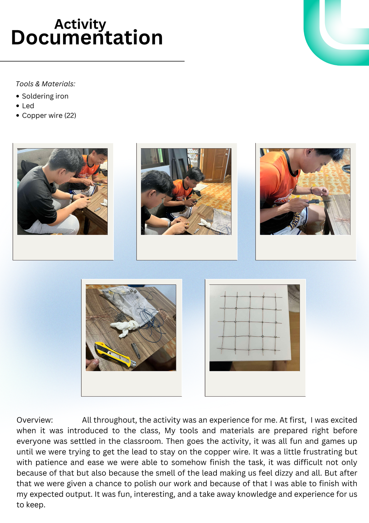 Documentation - Activity Documentation Tools & Materials: Soldering ...