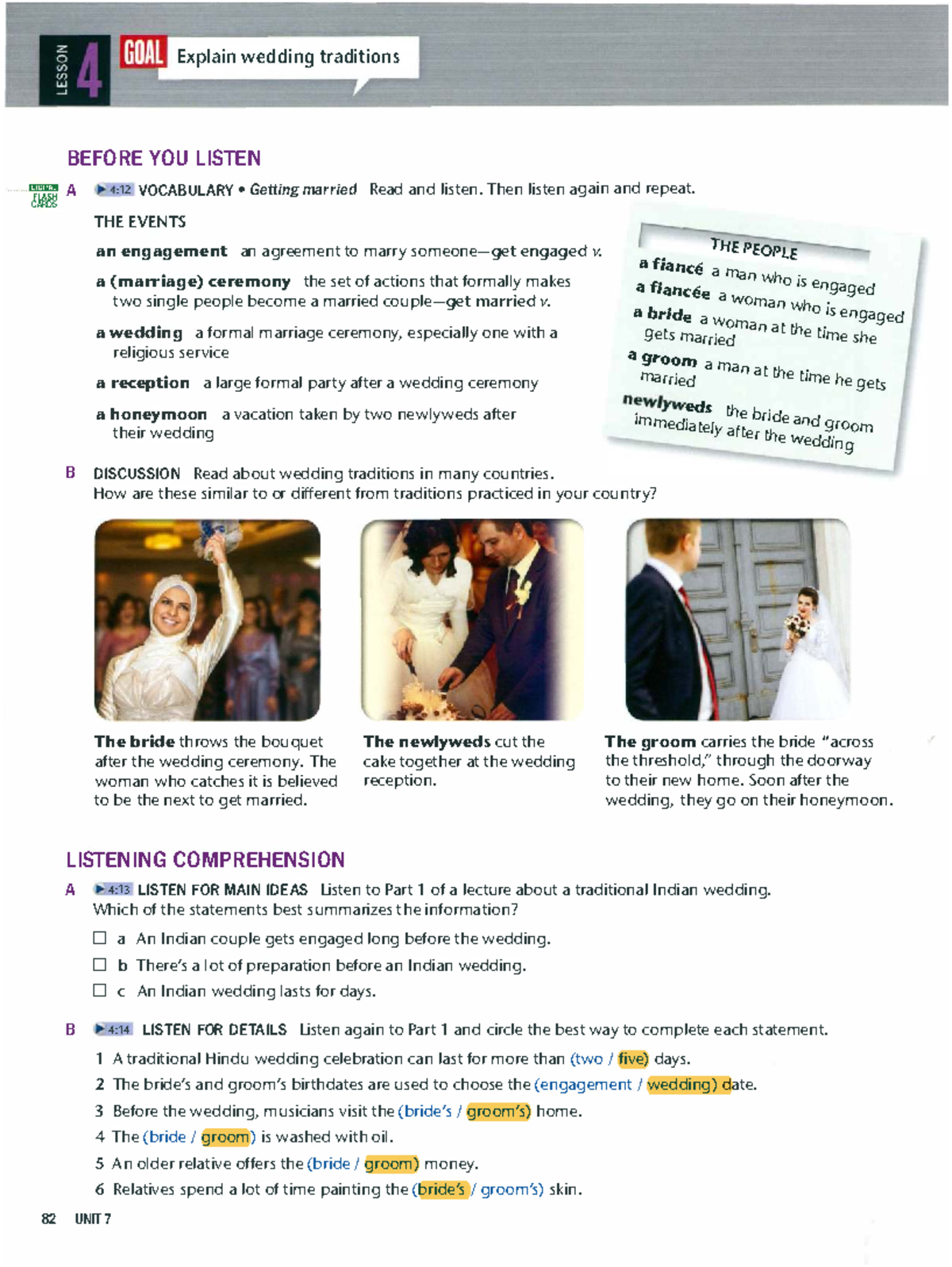 Unit 7 Review: Wedding Traditions and Listening Comprehension - Studocu