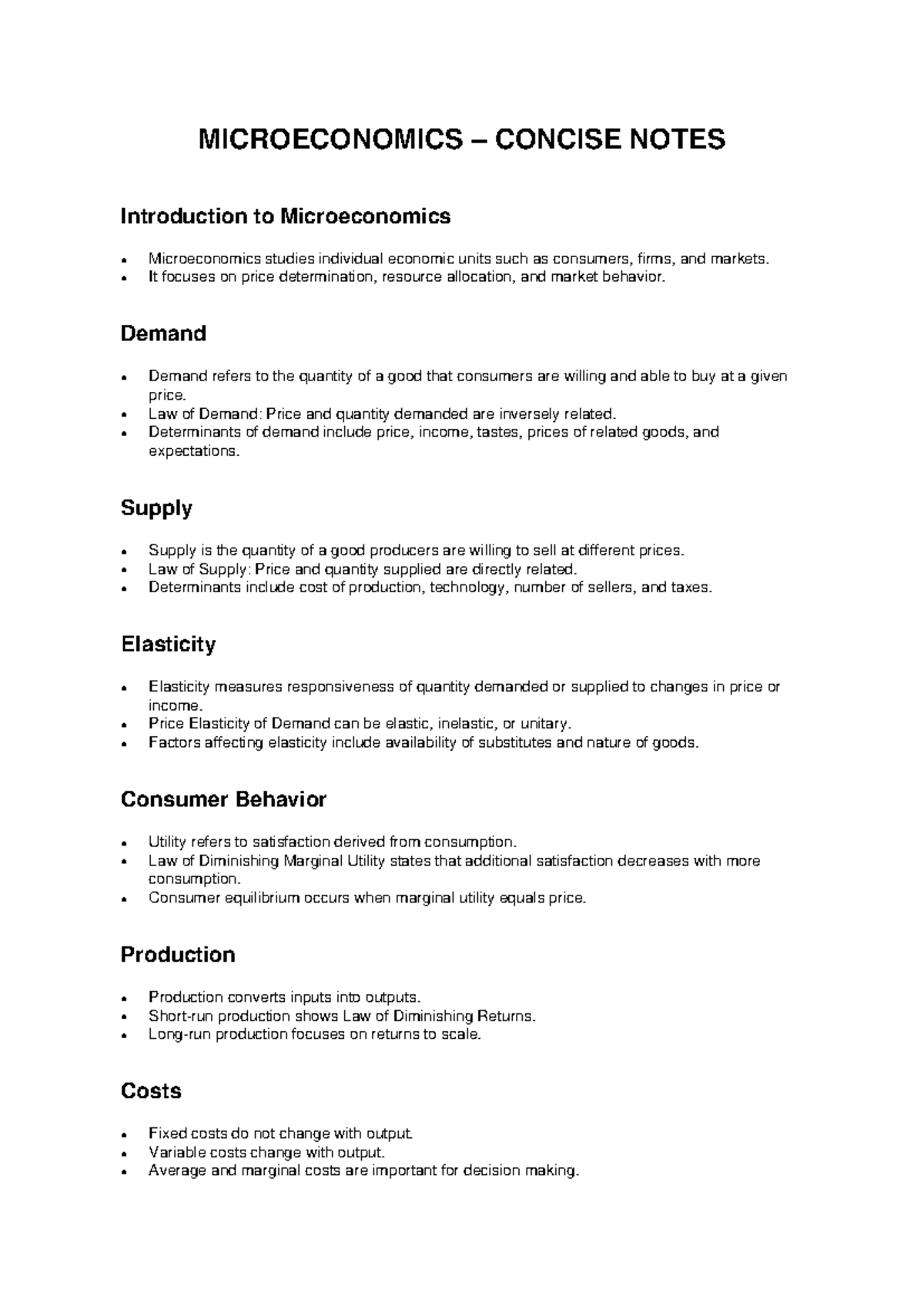 MICROECONOMICS NOTES: Key Concepts & Principles Overview - Studocu