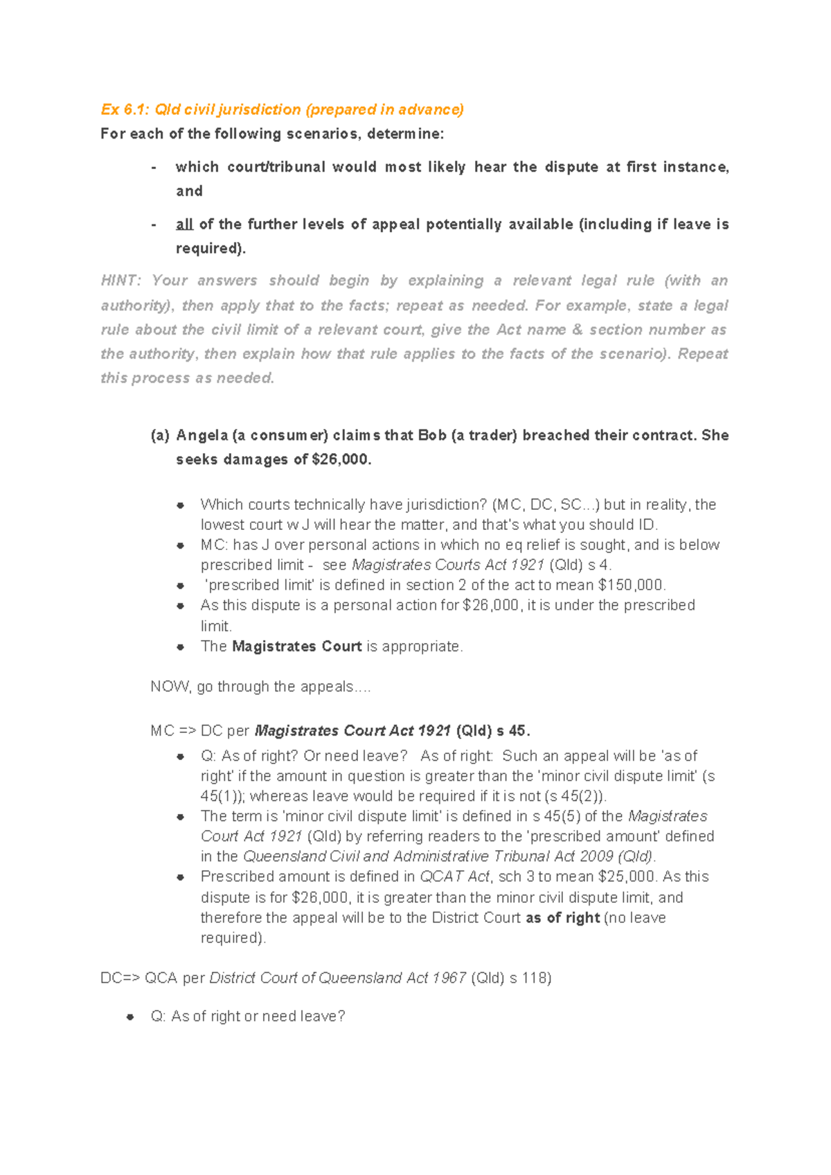 LLB101 Tutorial 6: Qld Civil & Criminal Jurisdiction Analysis - Studocu