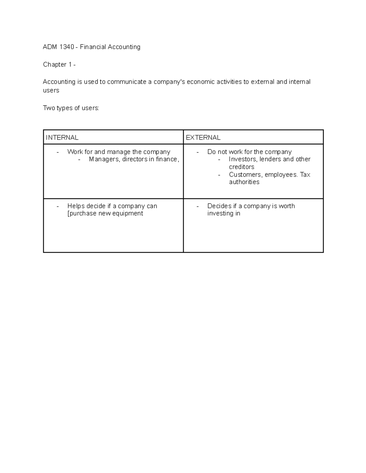ADM1340 - Lesson 1 Note - Internal and External Users, Chapter 1 - ADM ...