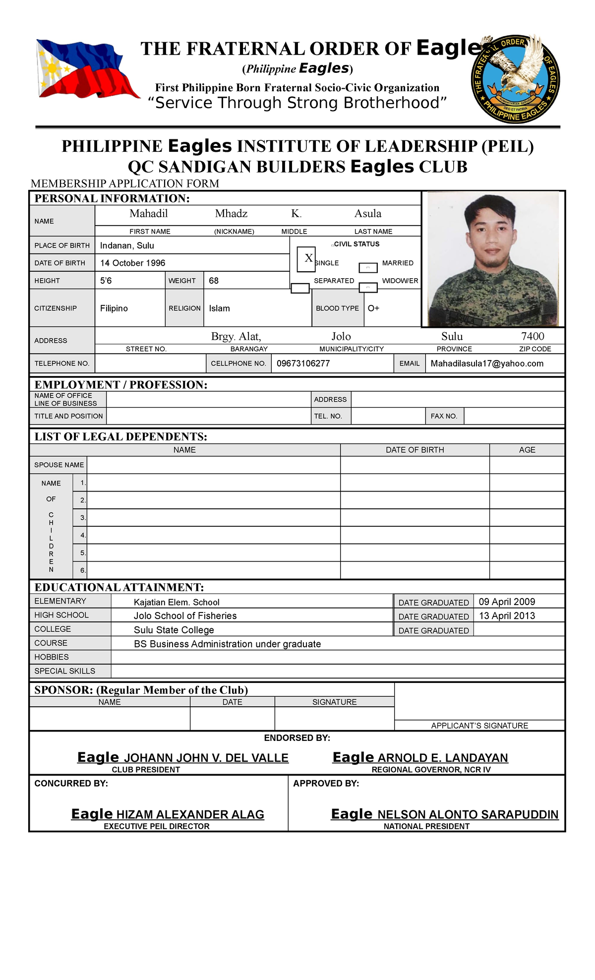 Membership Application Form - Philippine Eagles Organization - Studocu