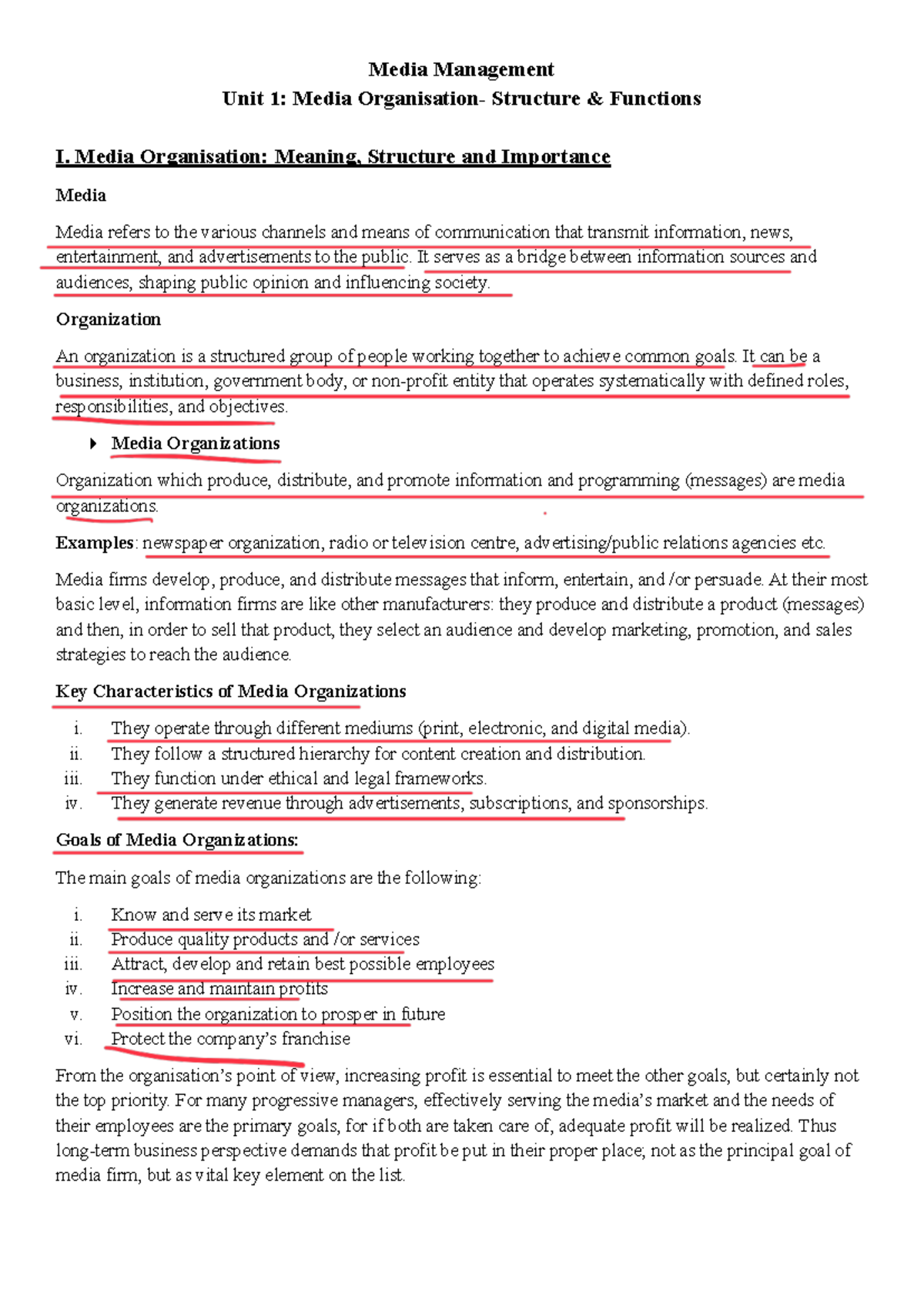 Media Management U1: Understanding Media Structure and Functions - Studocu