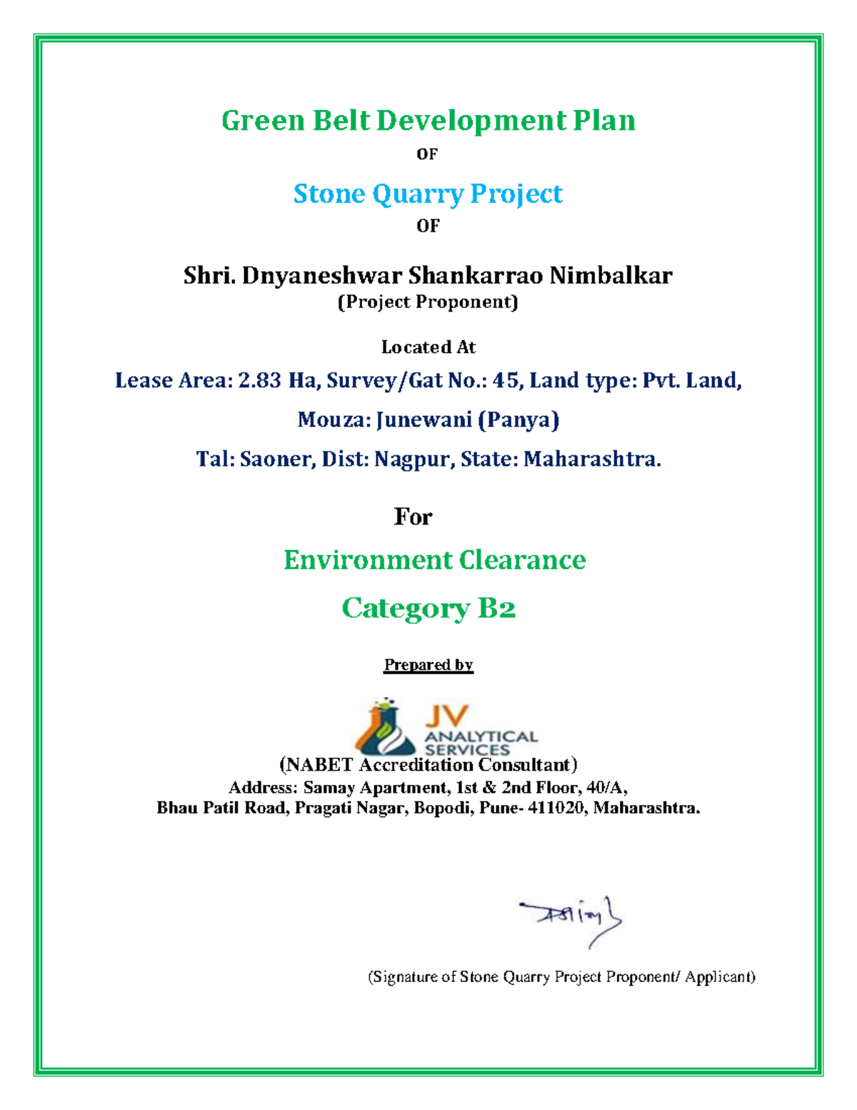 Green Belt Development Plan for Stone Quarry Project (Category B) - Studocu