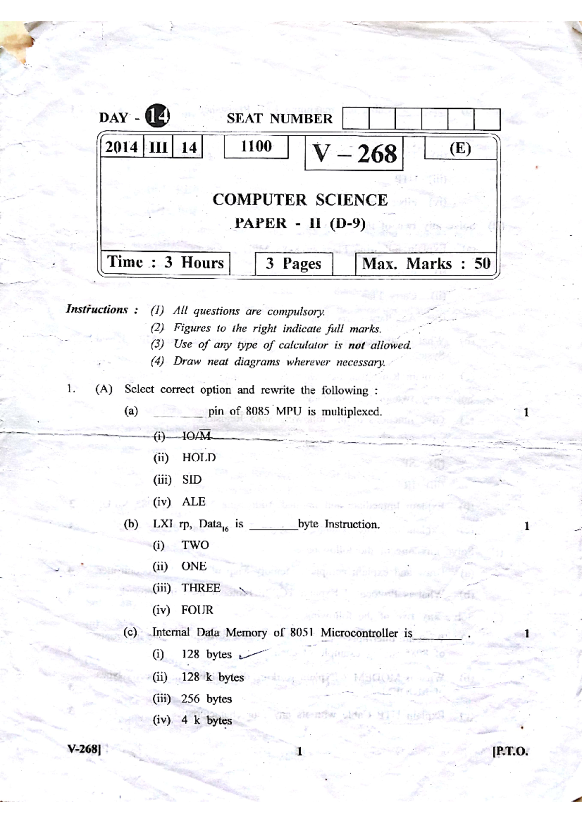 CS Paper-2 2014 - Computer Science Exam Questions & Instructions - Studocu
