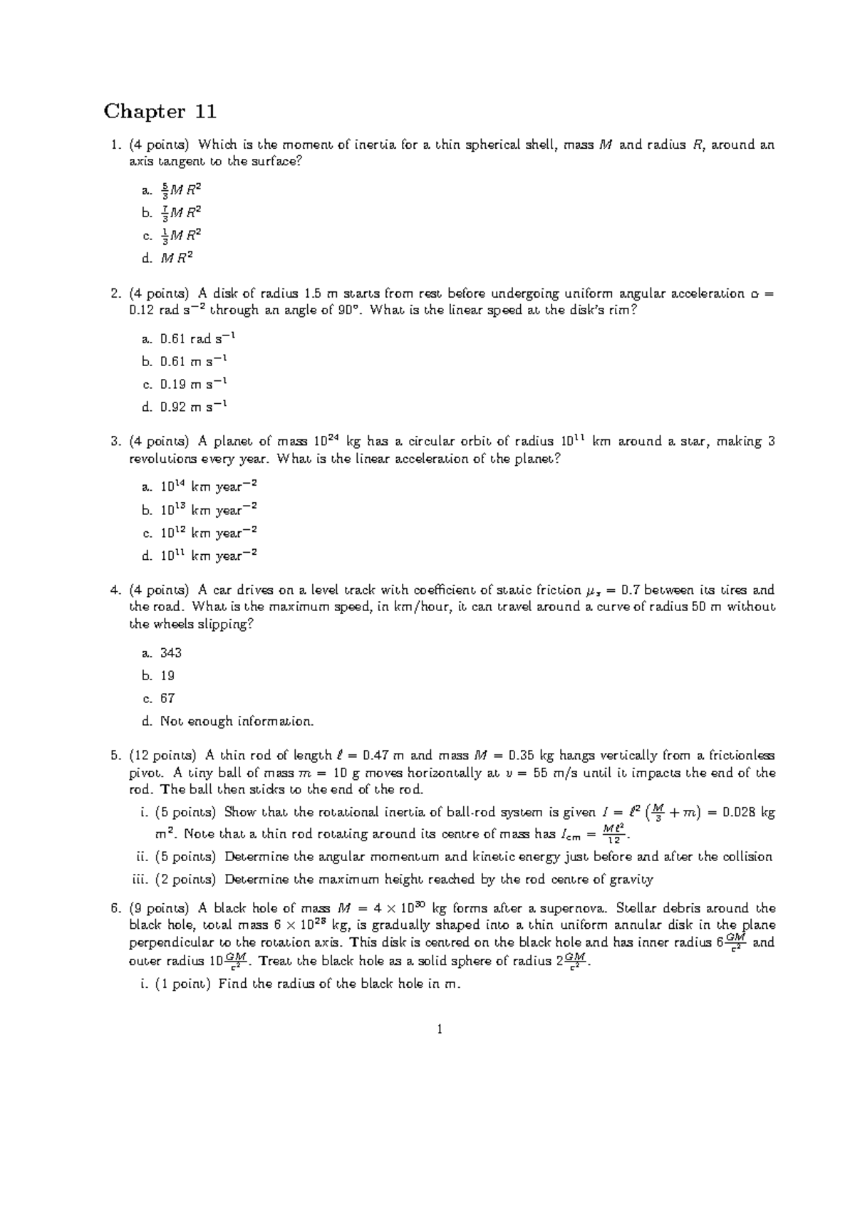 Ch11: Circular Motion Problems - Questions for Chapter 11 - Studocu