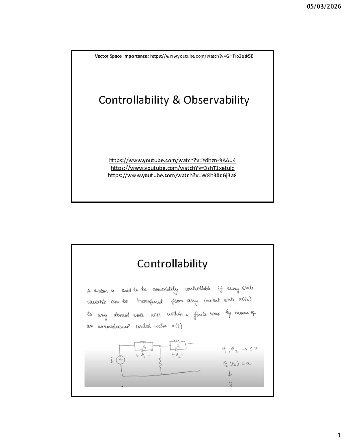 Vector Space Importance: Controllability & Observability Insights - Studocu