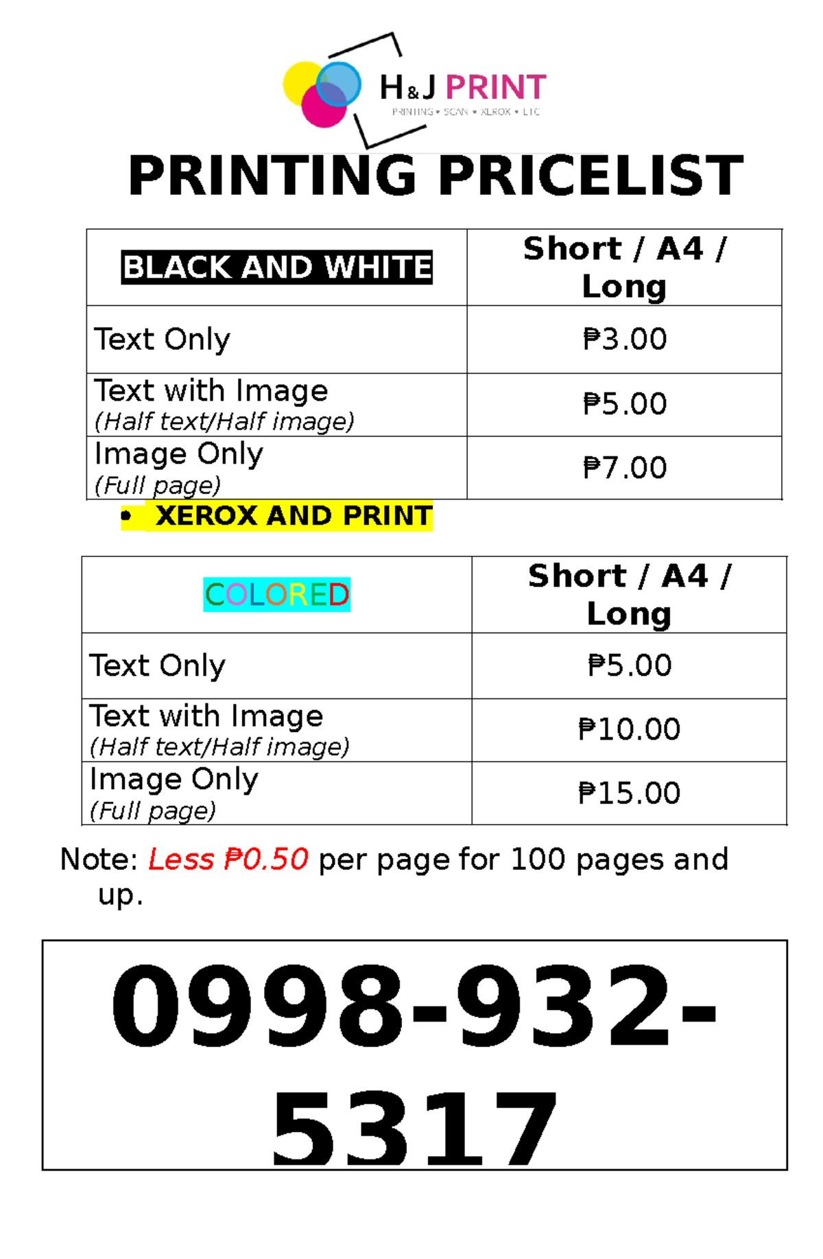 Printing Pricelist - Mental Health - 0998-932- 5317 PRINTING PRICELIST ...