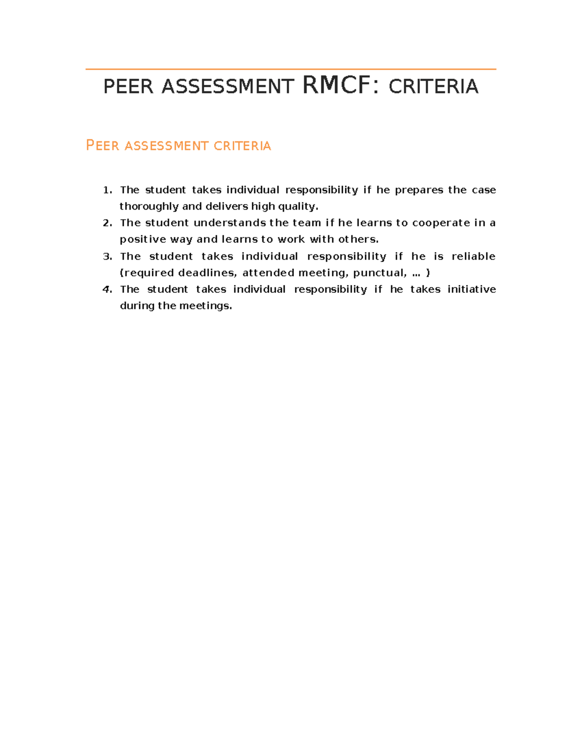 Peer Assessment Criteria for HRM 2024-2025: Evaluation Guidelines - Studocu