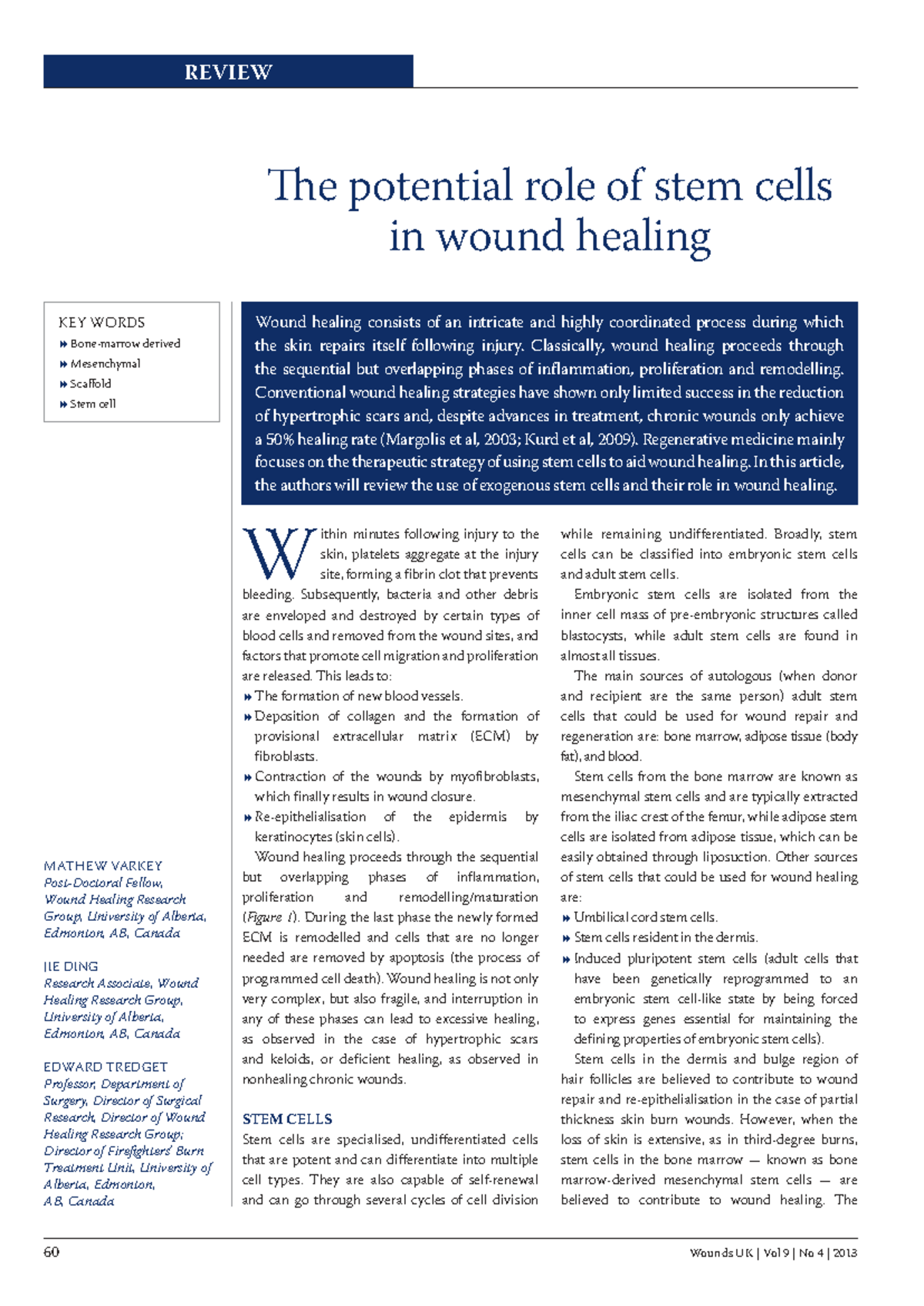REVIEW: The Role of Stem Cells in Wound Healing (WUK 9.4) - Studocu
