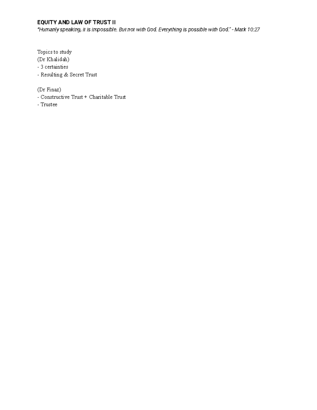 EQUITY AND LAW OF TRUST II - EXAM NOTES - Studocu