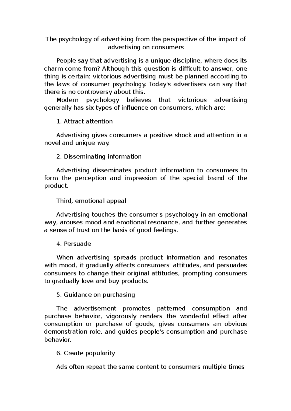 PSY101: Understanding the Psychological Impact of Advertising on ...