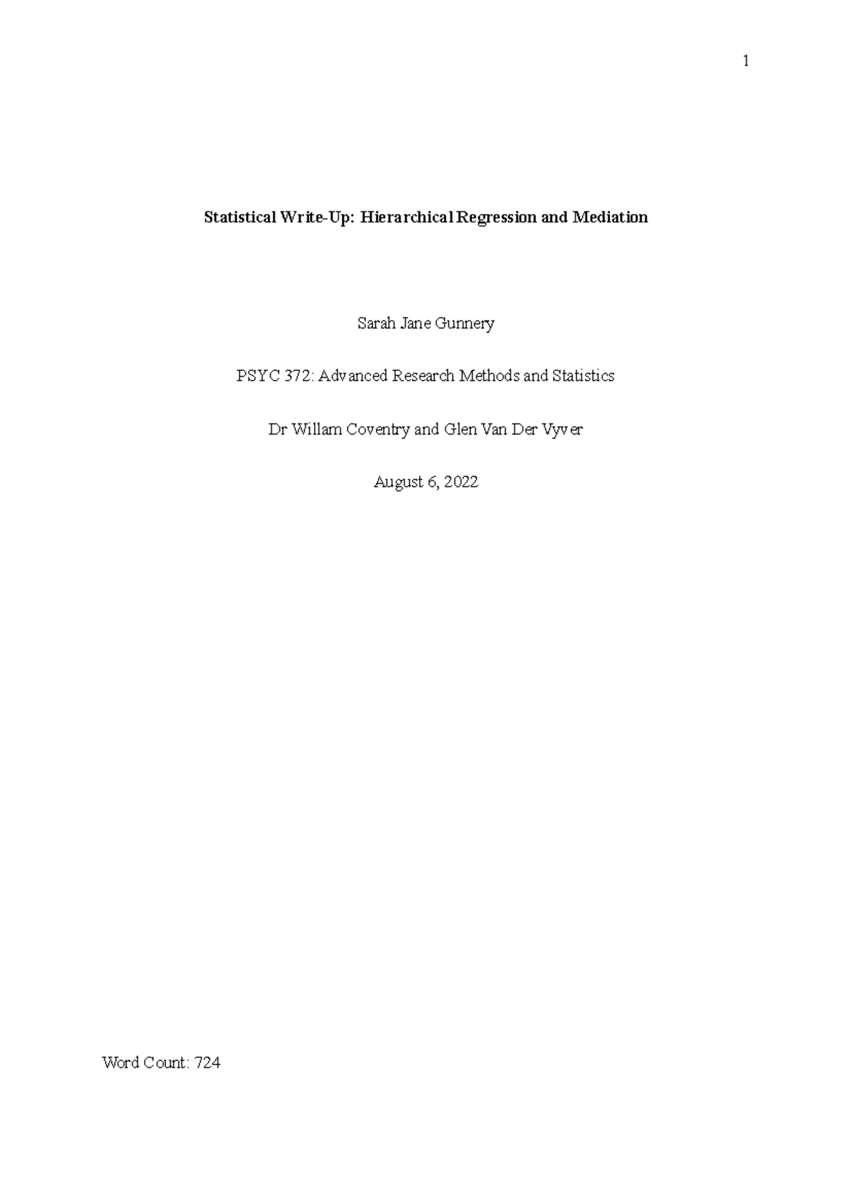 PSYC372 Hierarchical Regression & Mediation Statistical Write-Up - Studocu
