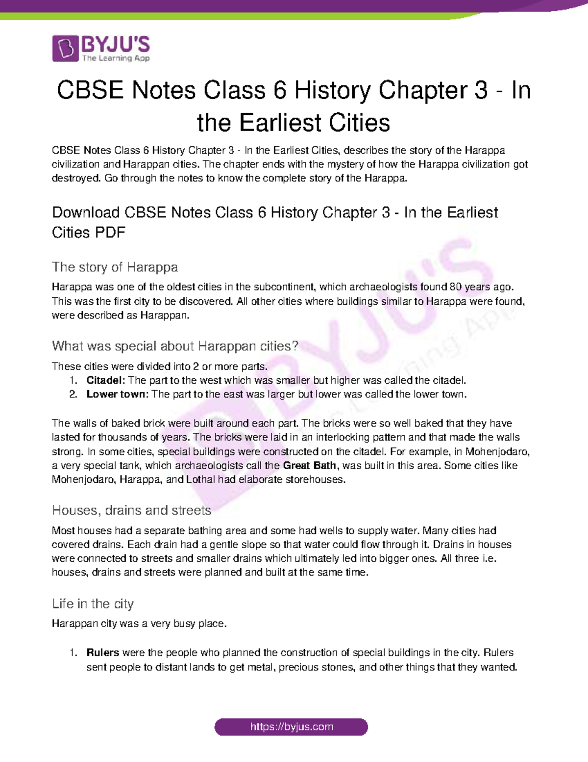 CBSE Notes Class 6 History Chapter 3 In the Earliest Cities - CBSE ...