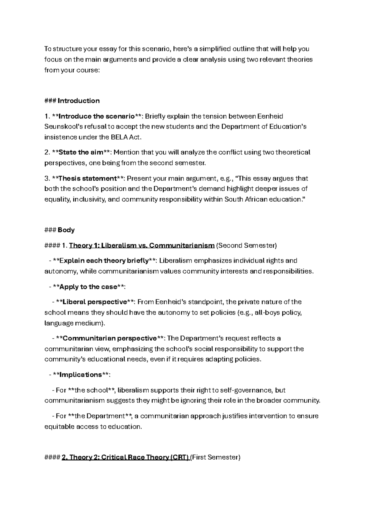 Essay Structure - guide - To structure your essay for this scenario ...