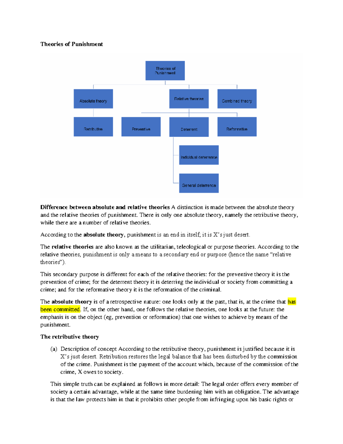 Theories of Punishment - There is only one absolute theory, namely the ...