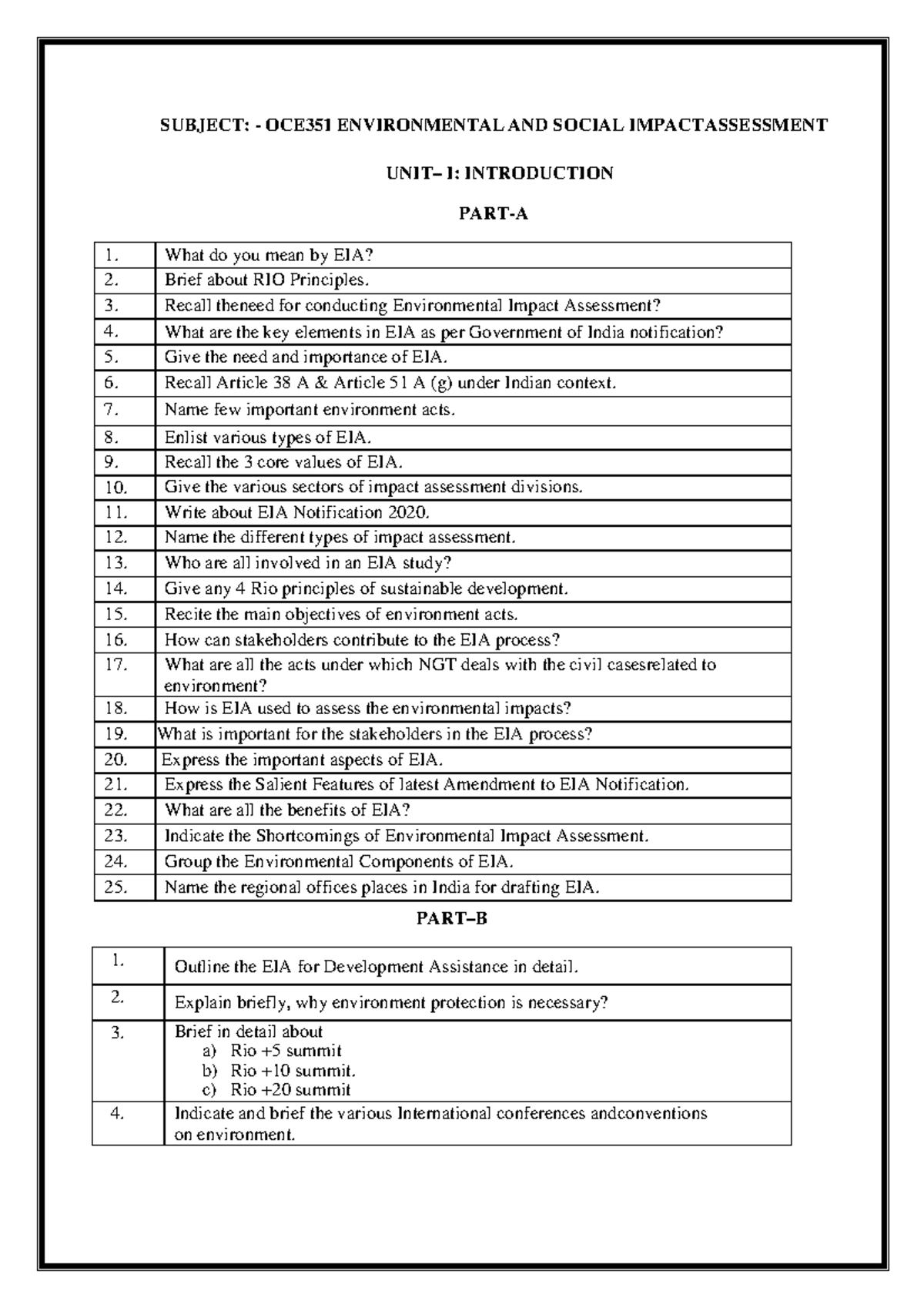 OCE351 Environmental and Social Impact Assessment: Comprehensive QB ...