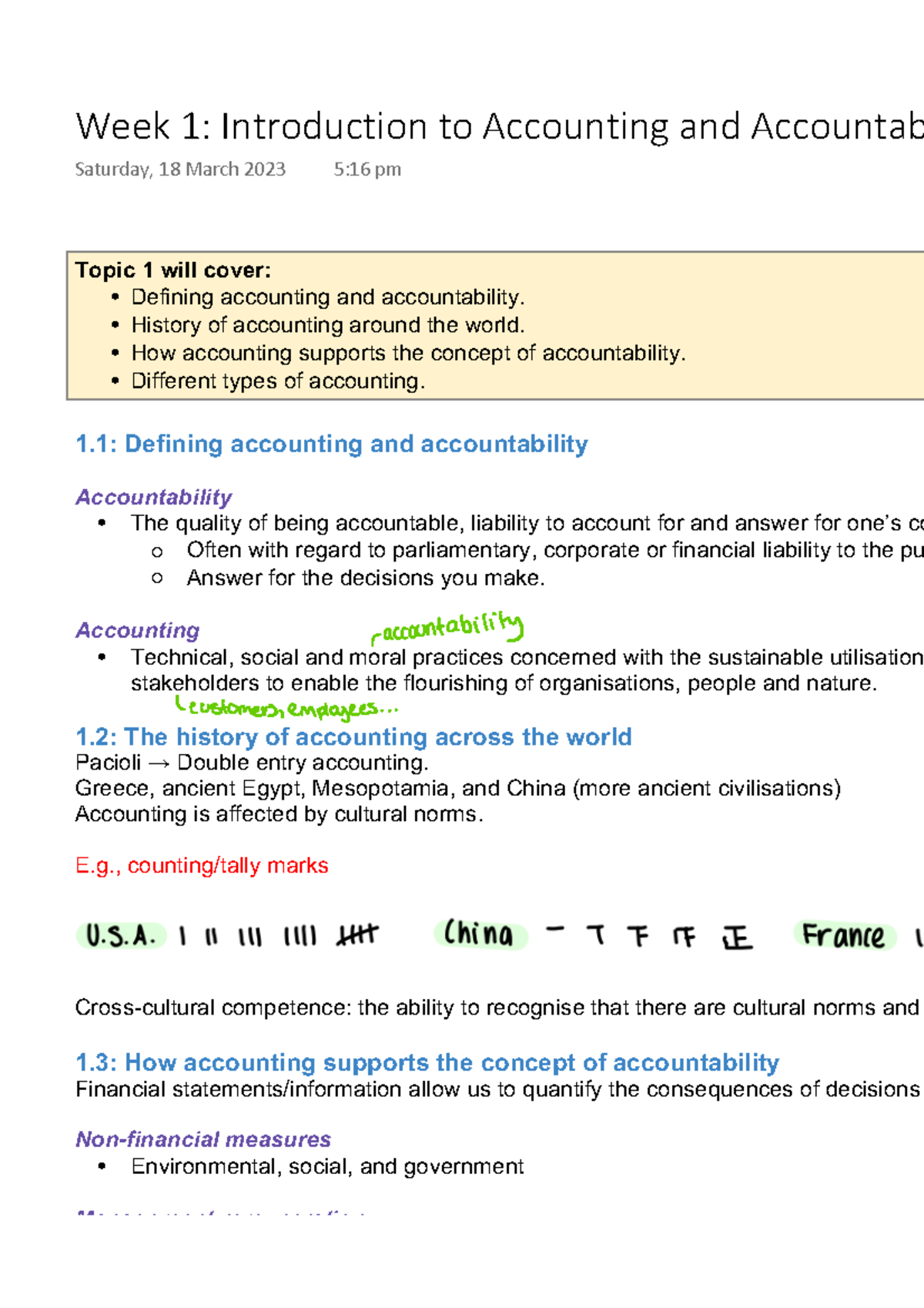 ACC101 Week 1: Intro to Accounting & Accountability Concepts - Studocu