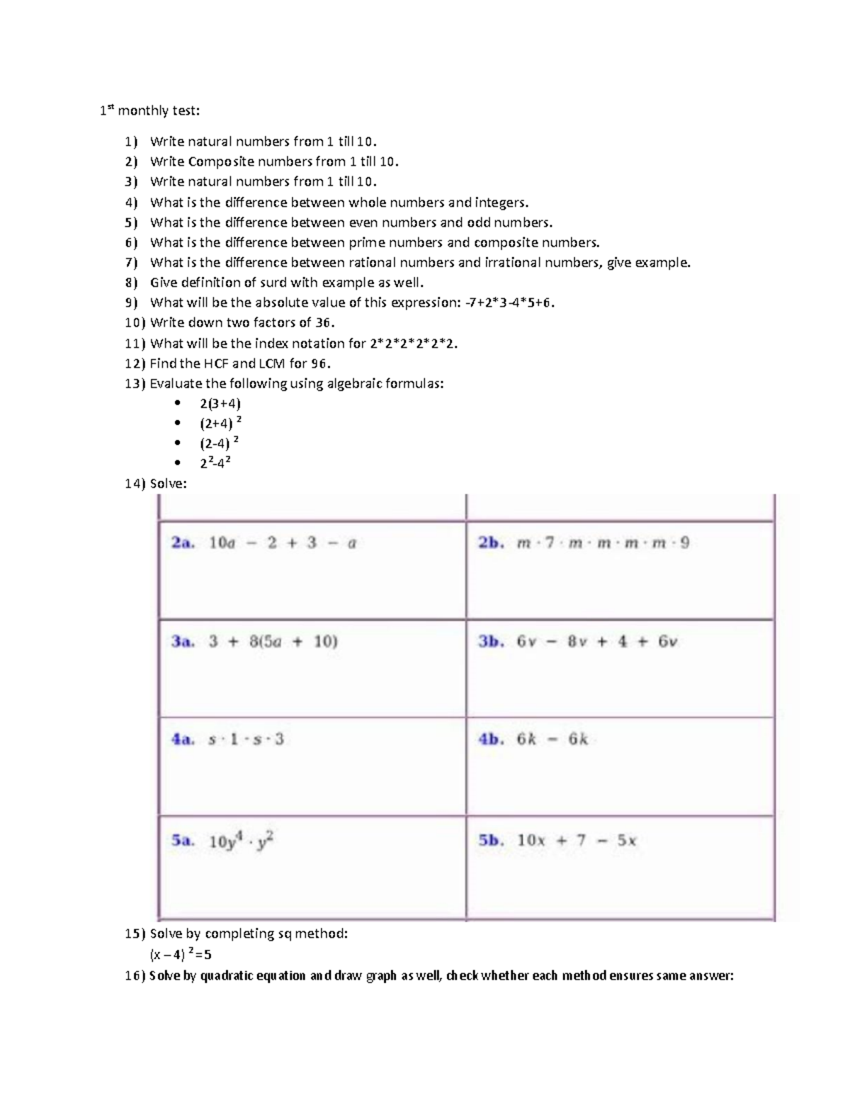 Monthly Test 1 Part 2 - Maths Concepts and Problem Solving - Studocu