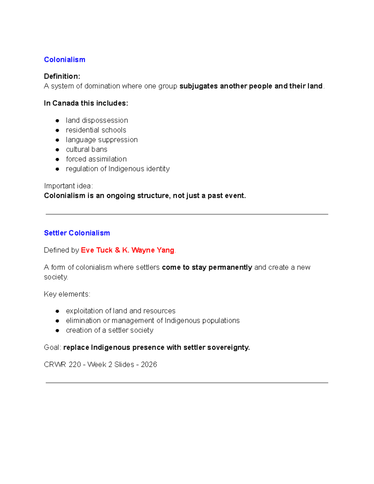 CRWR 220 Midterm Study Guide: Key Concepts on Colonialism and Trauma ...