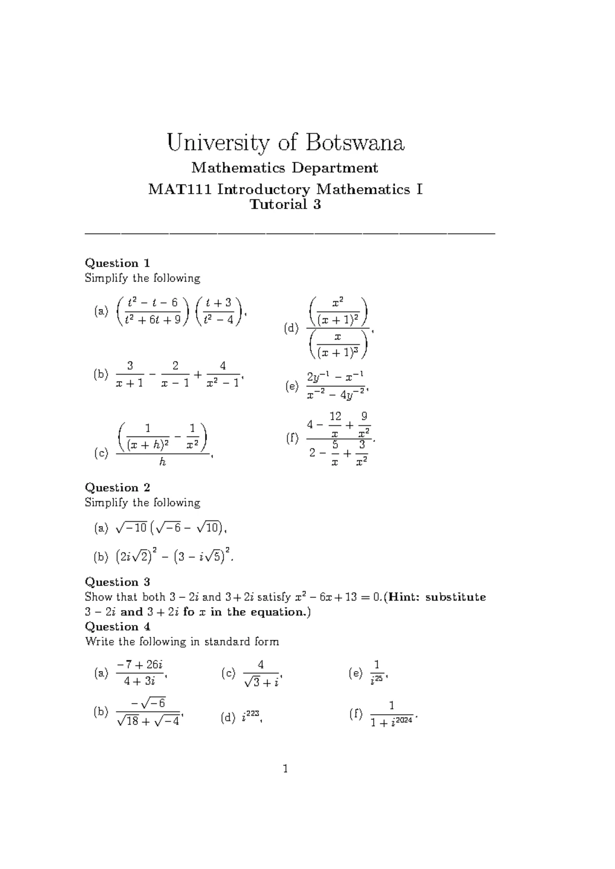 MAT111 Tutorial 8 - Division of Polynomials and Factors - Studocu