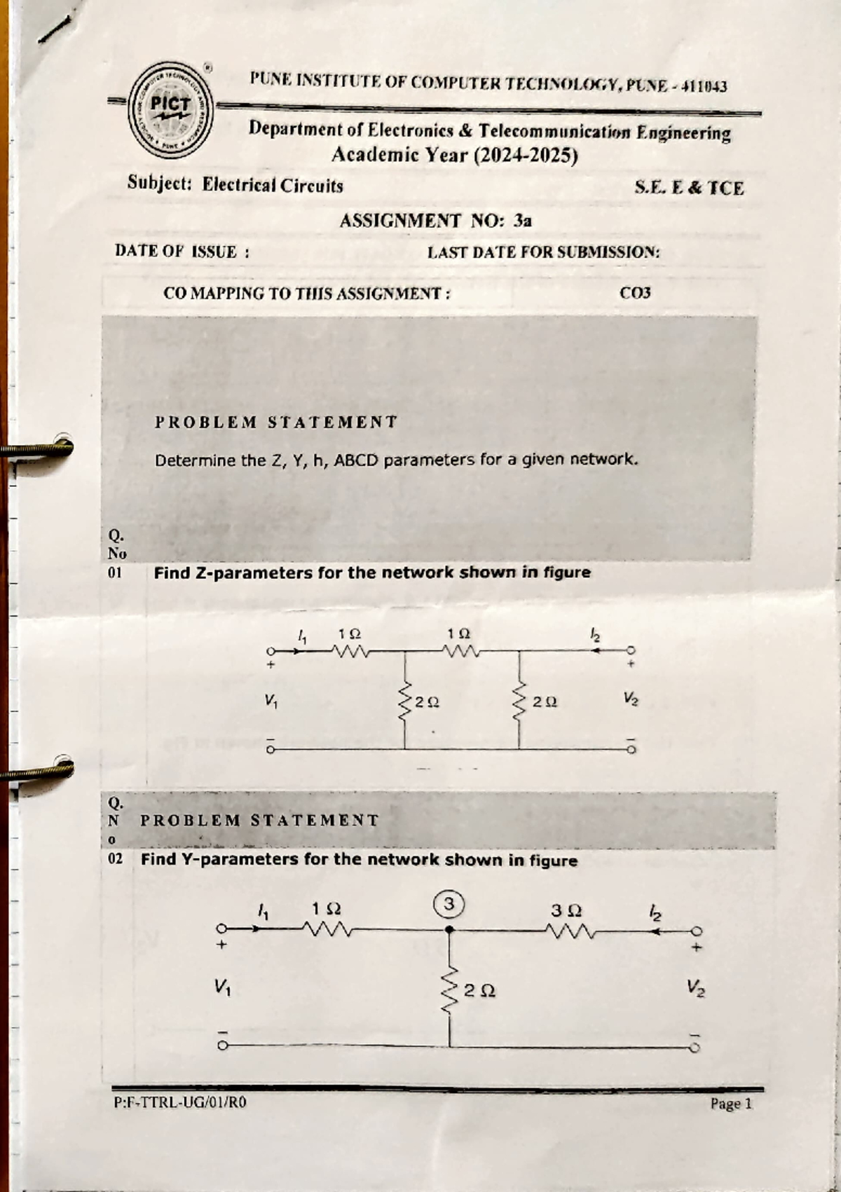 Electrical Circuits SE TCE - Assignment 3a & 3b Solutions and Analysis ...