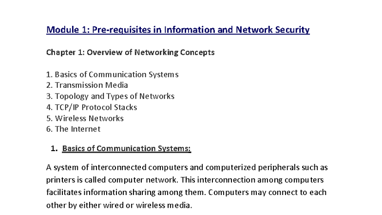 Module 1: Info & Network Security - Chapter 1 Overview of Networking ...