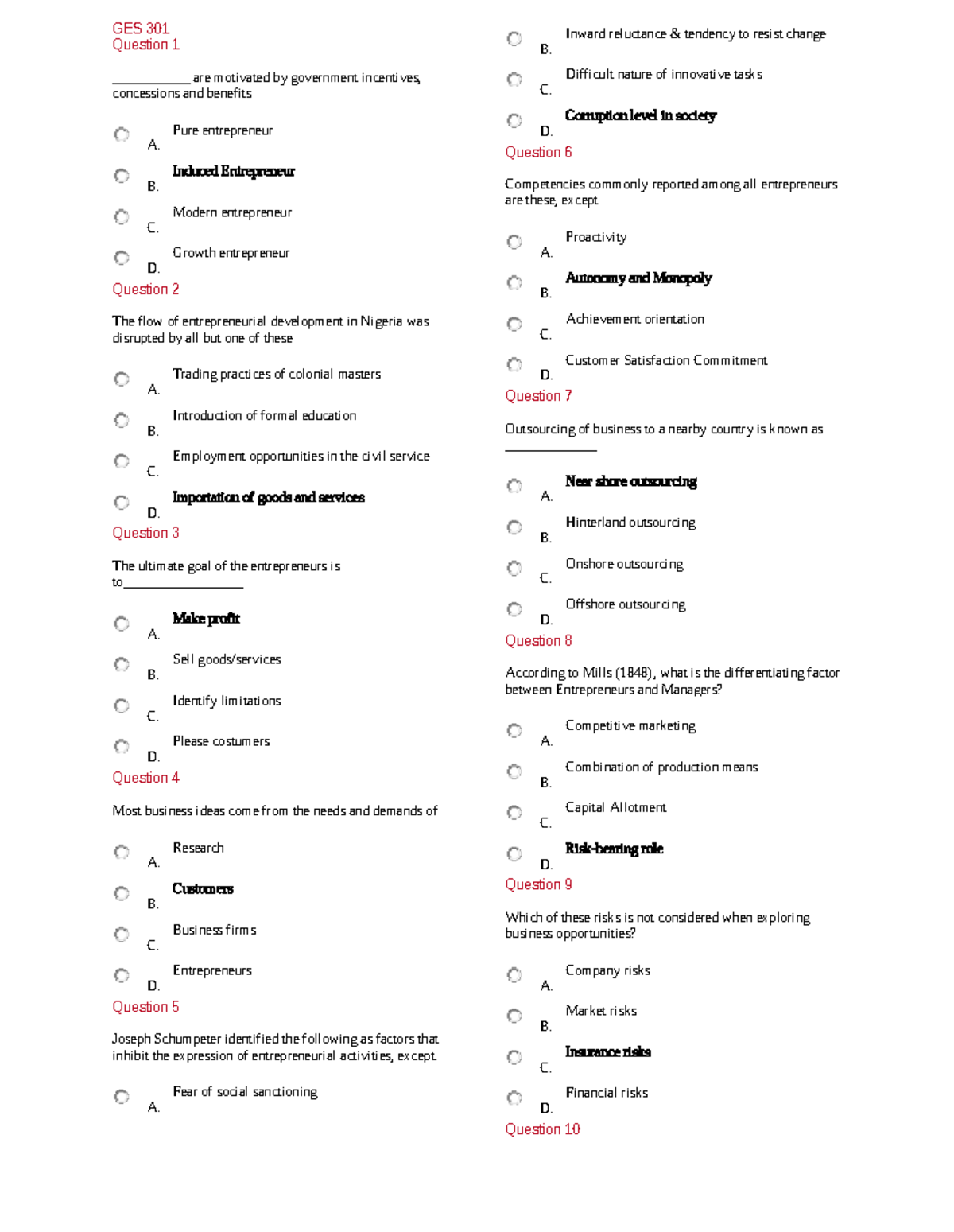Share GES 301 CA 2017 - GES 301 - GES 301 Question 1 ___________ are ...
