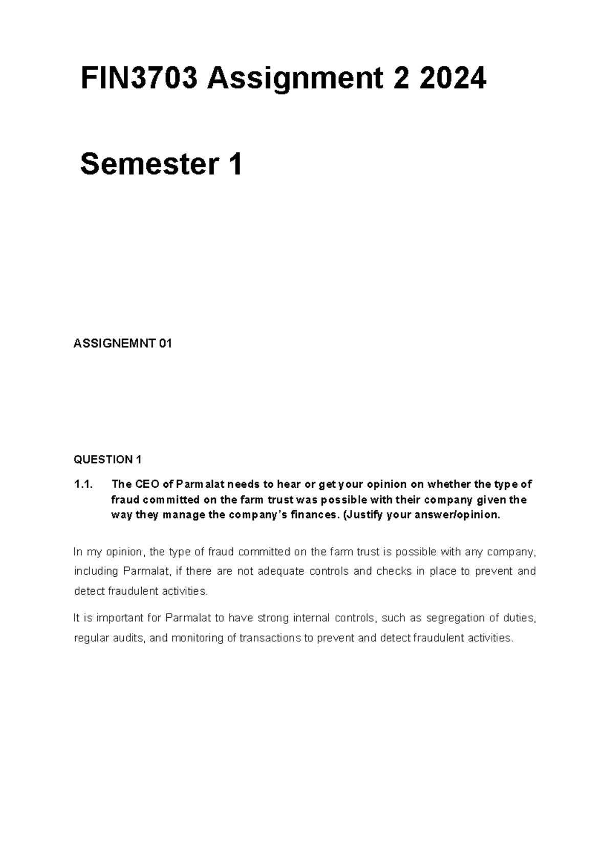 FIN3703 Assignment 2 Analysis and Insights for 2024 - Studocu