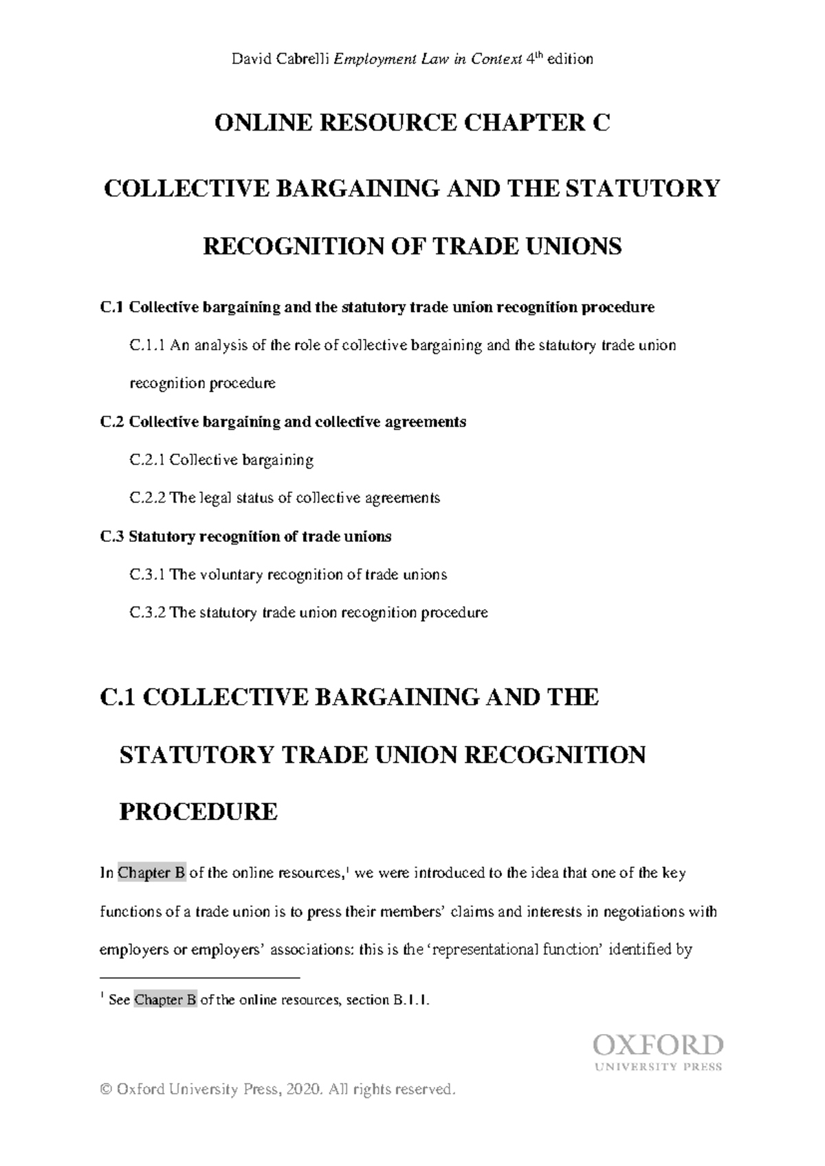 Collective Bargaining & Trade Union Recognition: Chapter C Overview ...