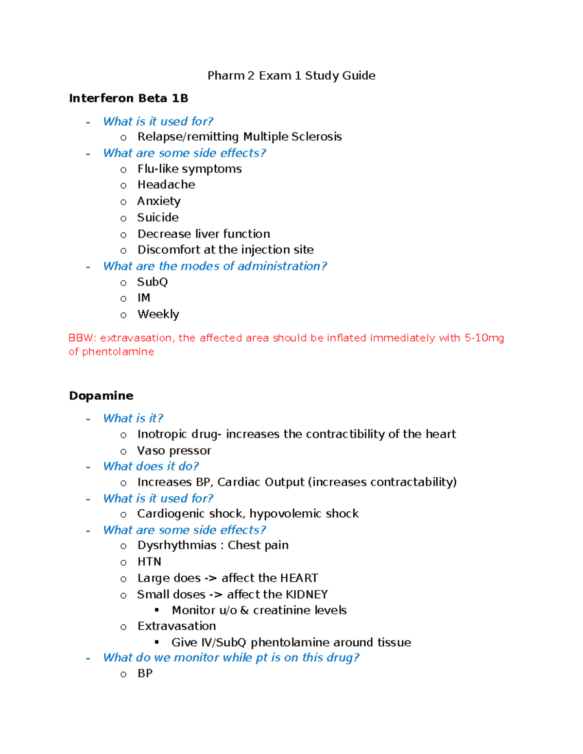 Pharm 2 Exam 1 Study Guide: Key Medications & Their Uses - Studocu