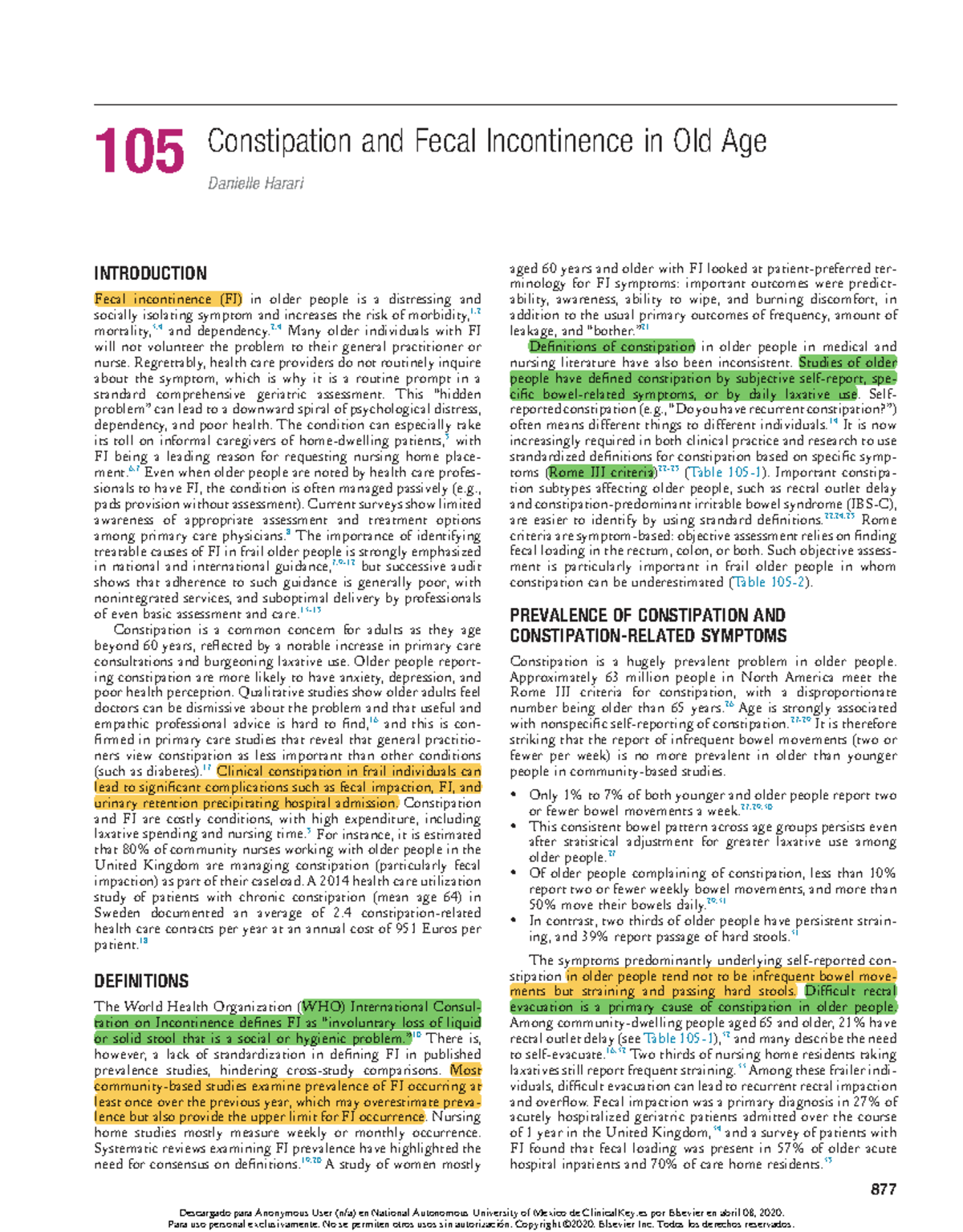 105 Constipation and Fecal Incontinence in Older Adults: A ...