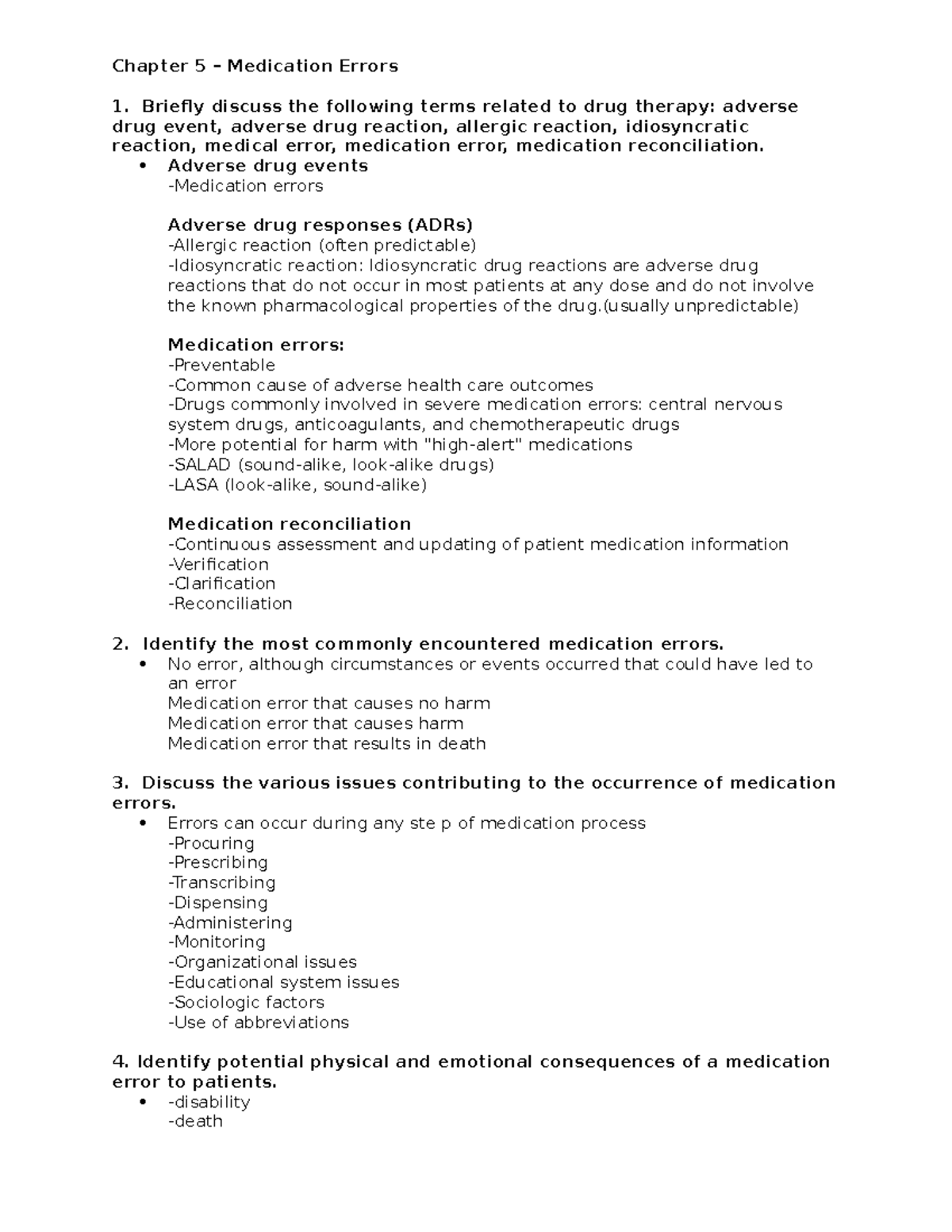 Chapter 5: Objectives on Medication Errors and Drug Therapy Concepts ...