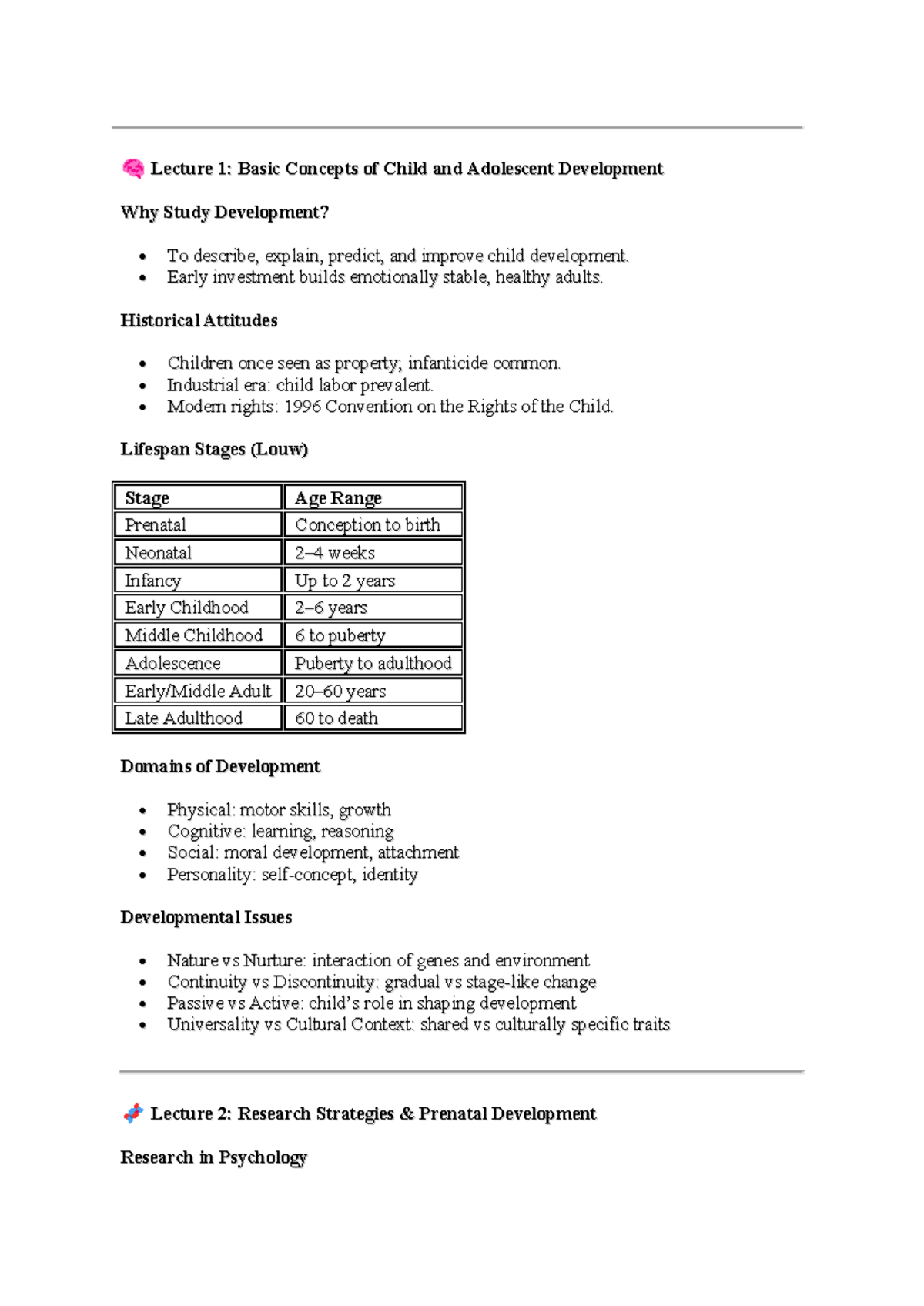 Lecture 1-3: Foundations of Child Development & Research Methods - Studocu