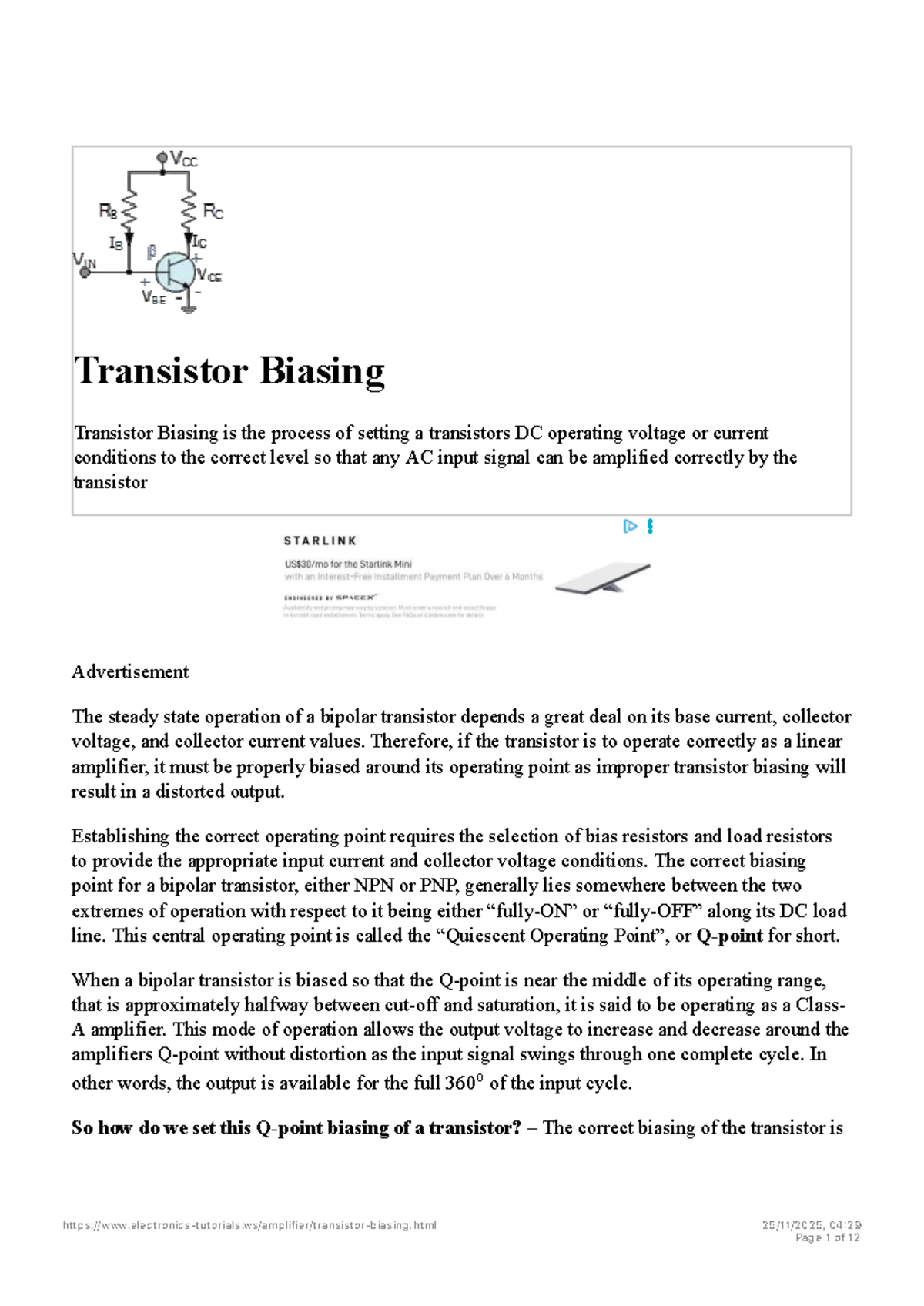 Transistor Biasing Techniques: Understanding DC Operating Points - Studocu