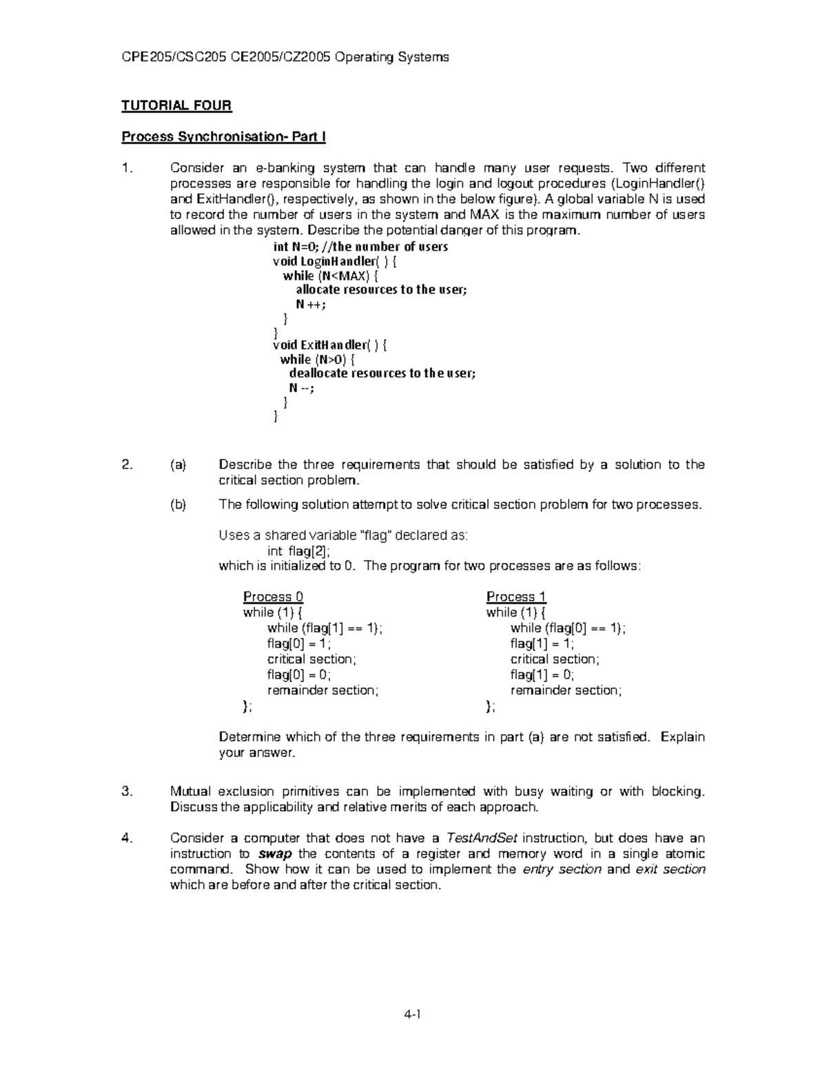 Operating Systems TUTORIAL 4: Process Management & Critical Sections ...