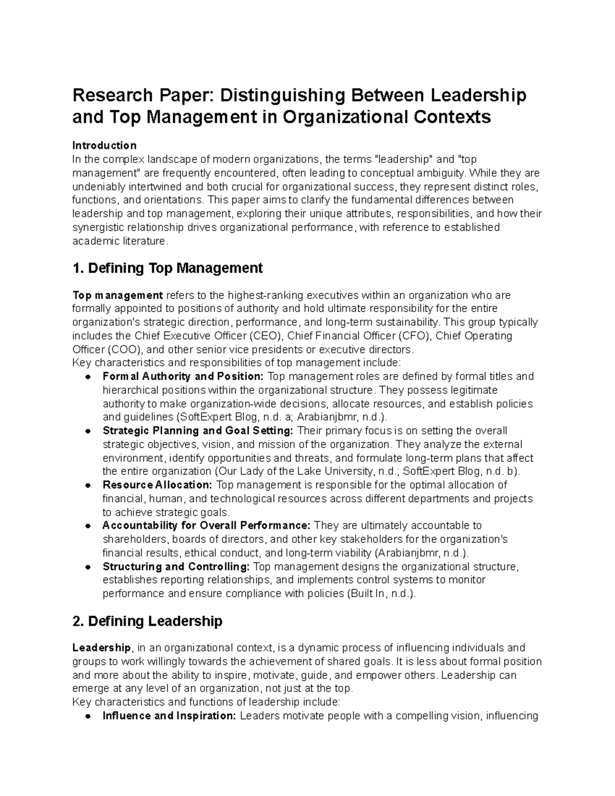 Research Paper: Distinguishing Leadership vs. Top Management in Org ...