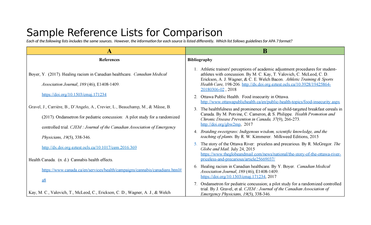 APA 7 Format Reference Lists Comparison - Studocu