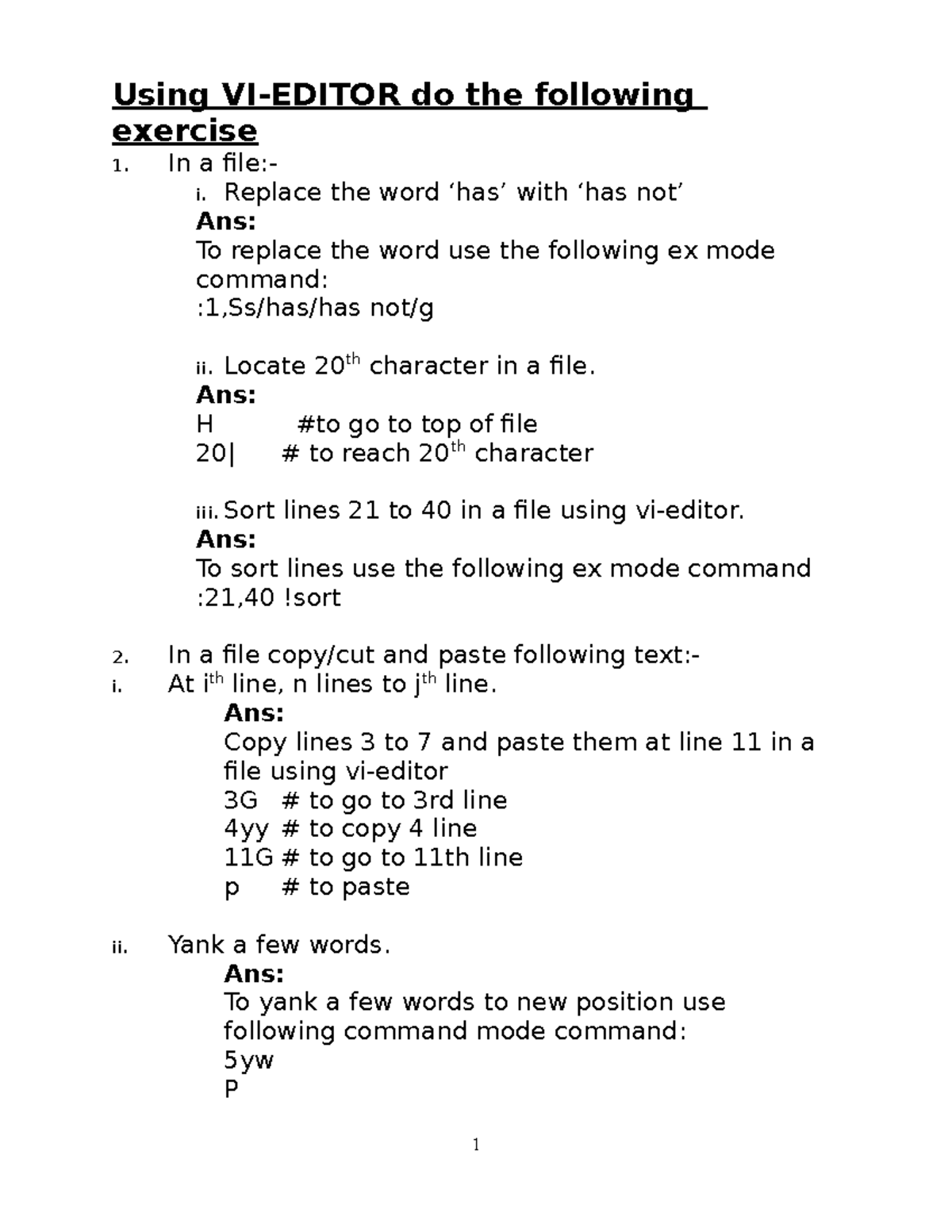Linux Practical File: VI Editor & Shell Commands Exercises - Studocu