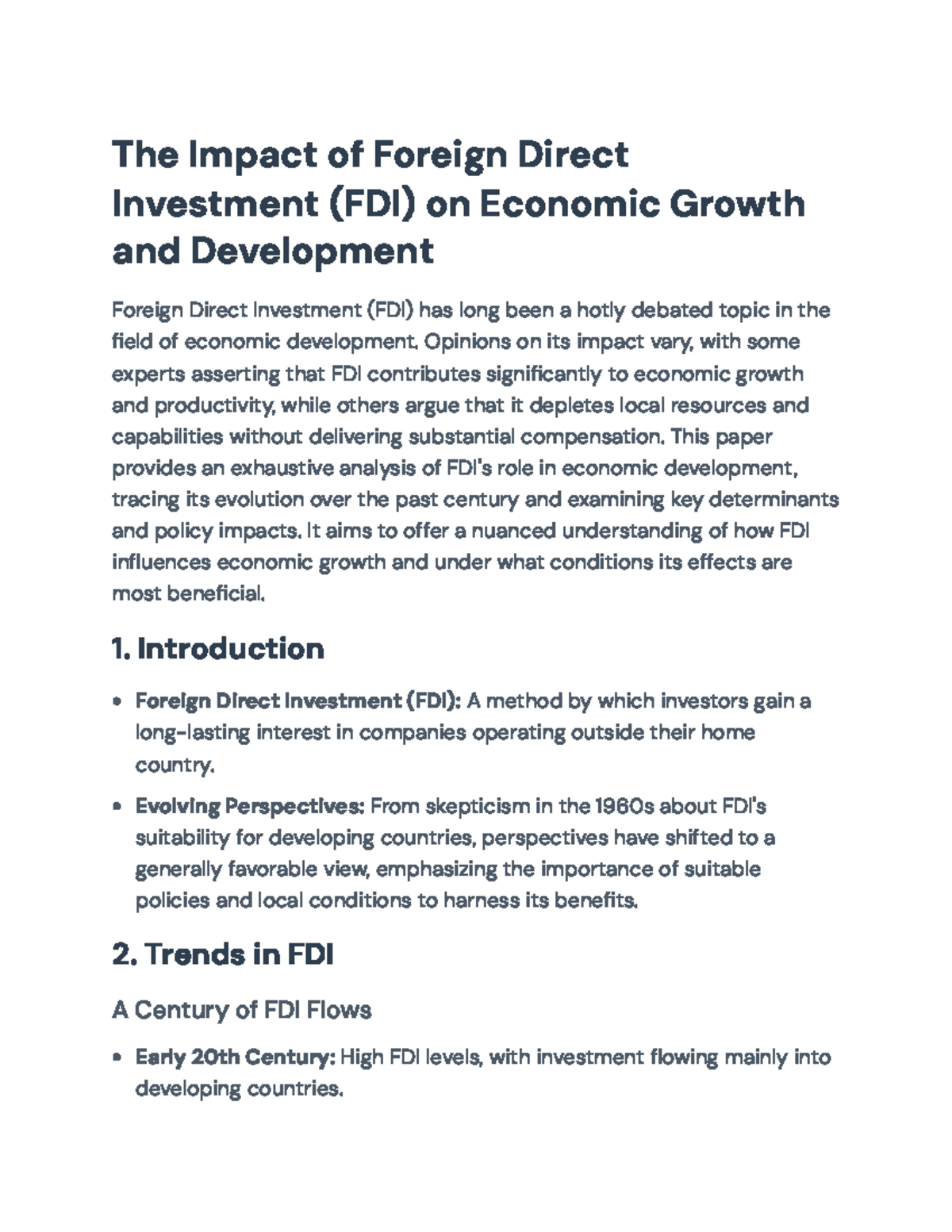 The Impact of FDI on Economic Growth: Policies and Conditions for ...