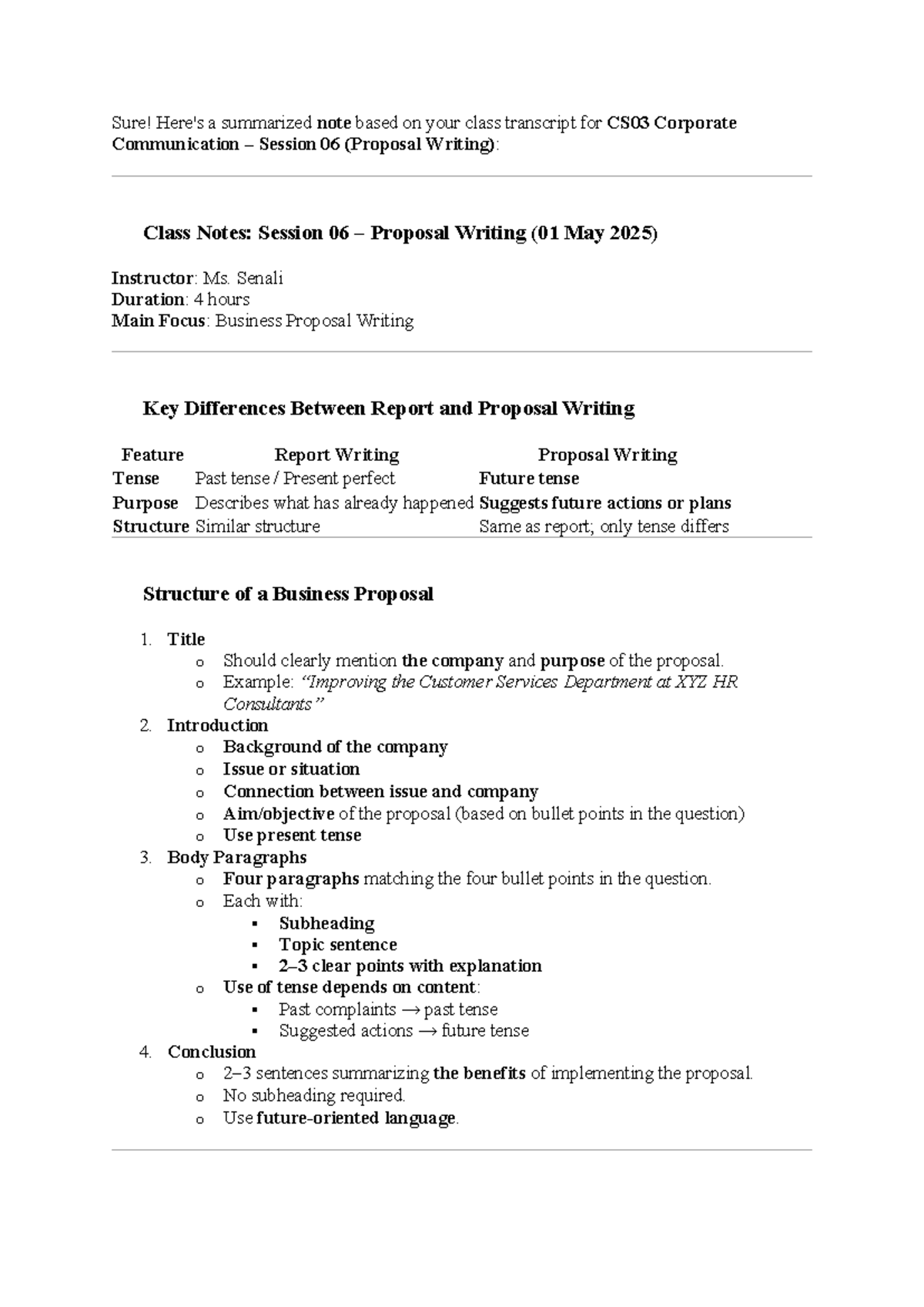 Structure of a Business Proposal - Sure! Here's a summarized note based ...