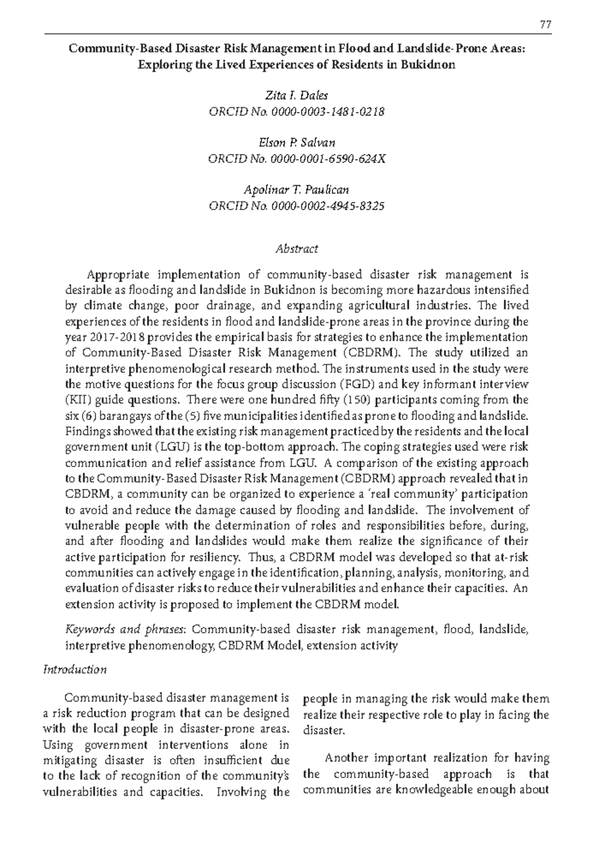 Community-Based Disaster Risk Management Study in Flood & Landslide ...