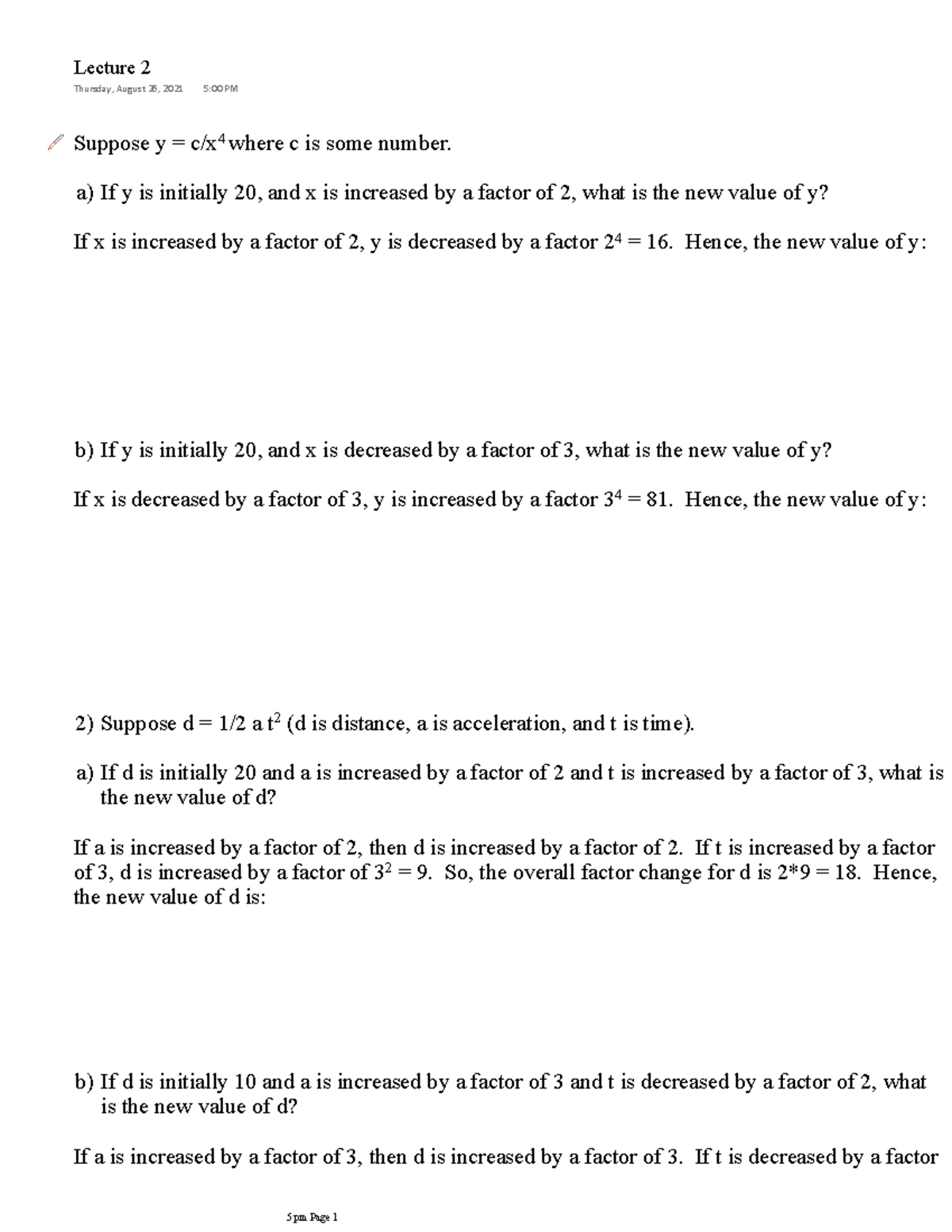 5 2a - Practice Problems on Ratio Changes of Variables - Studocu