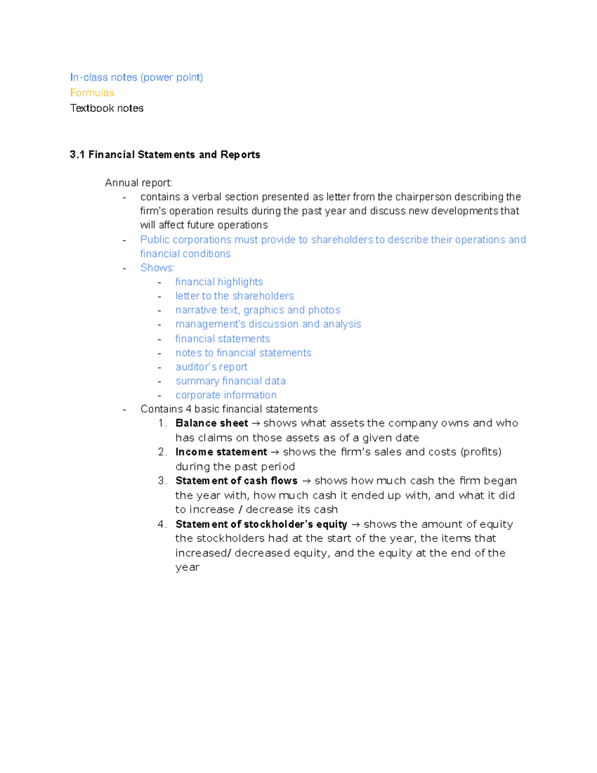 Chapter 3 - Financial Statements, Cash Flow, and Taxes Notes - Studocu