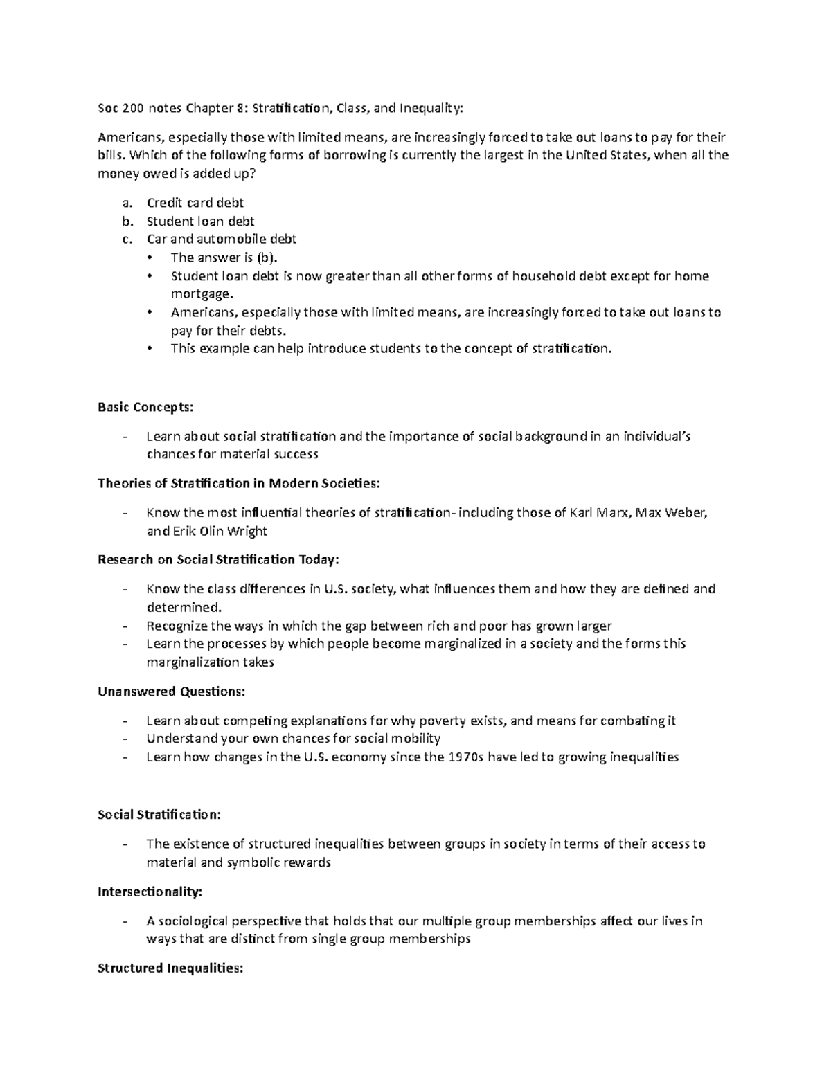 Soc 200 Chapter 8: Understanding Stratification, Class, and Inequality ...