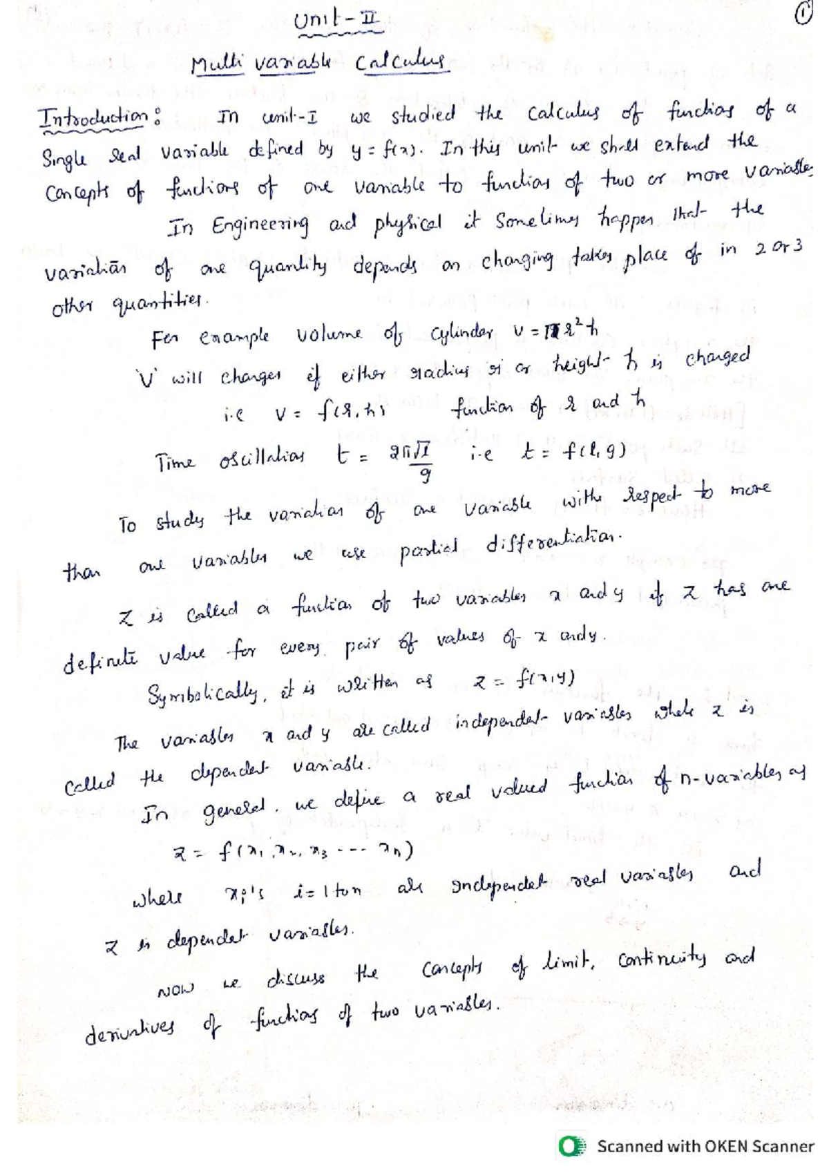 Calculus II: Introduction to Multivariable Functions and Limits - Studocu