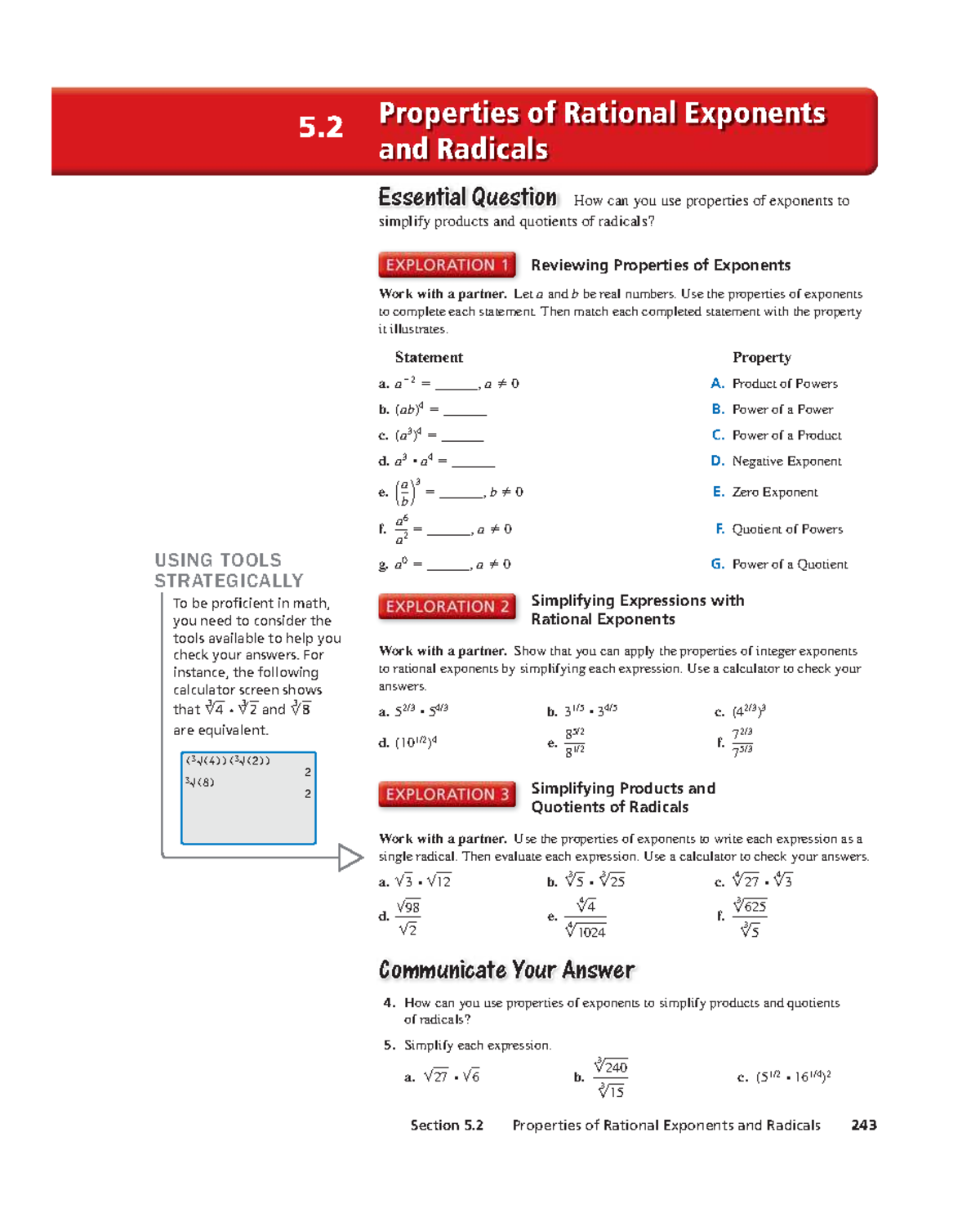 5.2 Properties of Rational Exponents and Radicals: Simplification ...