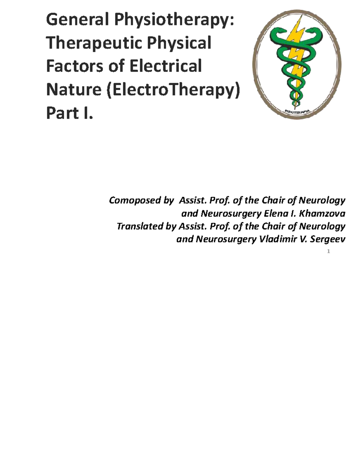 Electrotherapy I: Therapeutic Physical Factors in Physiotherapy - Studocu