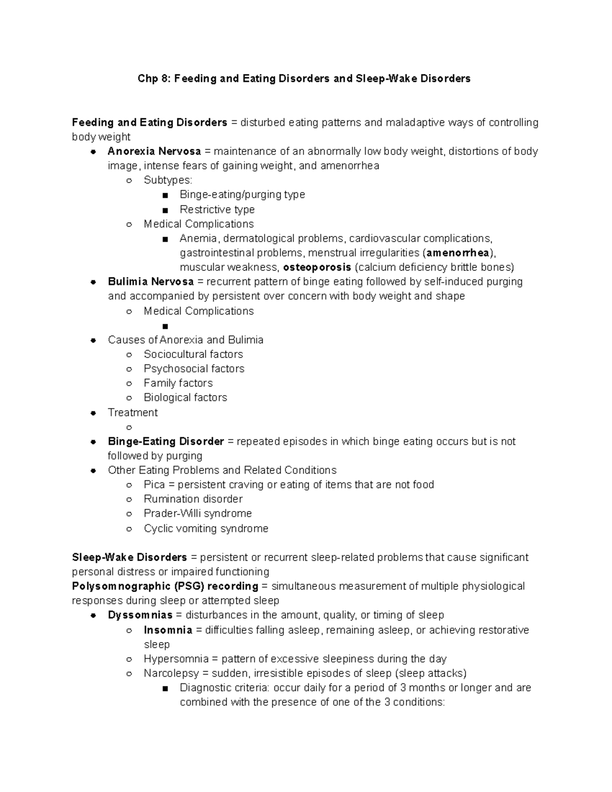 Chp 8 Feeding and Eating Disorders and Sleep-Wake Disorders - Chp 8 ...