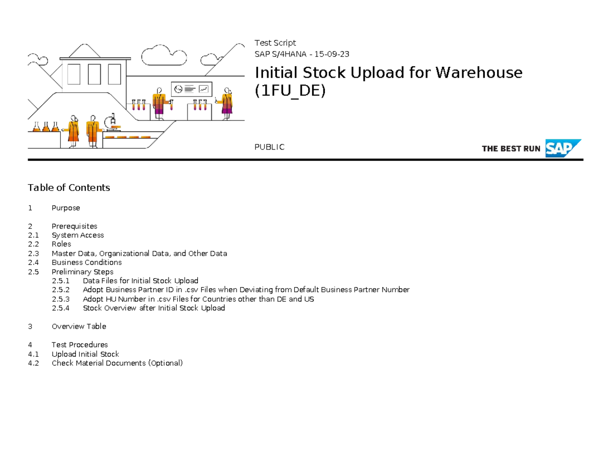 Test Script for Initial Stock Upload in Warehouse (1FU_DE) - Studocu